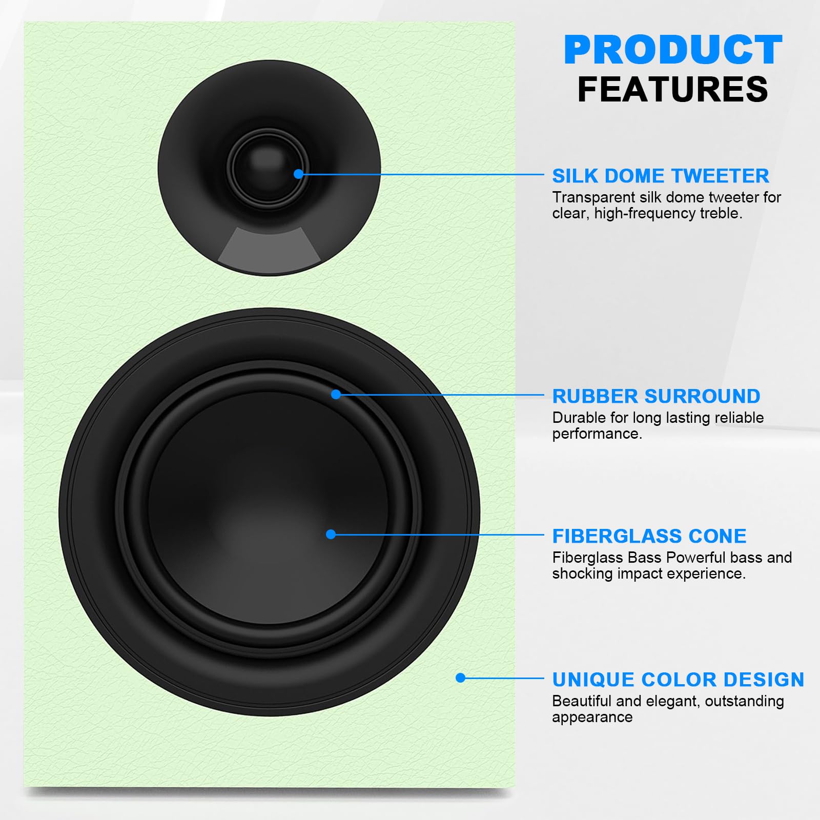 Premium Passive Bookshelf Speakers with Detachable Magnetic Grille & Hi-Fi Amplifier | Studio-Grade Audio for Vinyl, TV, Wireless Streaming | Avocado Green Finish | Perfect for Home Theater, Music Studio & Living Room Decor