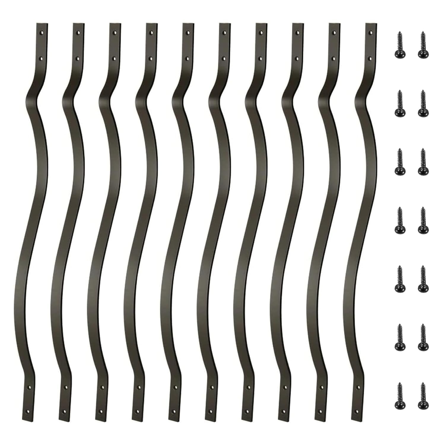 Heavy Duty 36 Inch Iron Deck Balusters with Screws - 61 Pack Metal Spindles for Outdoor Stair, Deck & Porch | Durable Wave Arc Design for Home & Garden Safety Railings