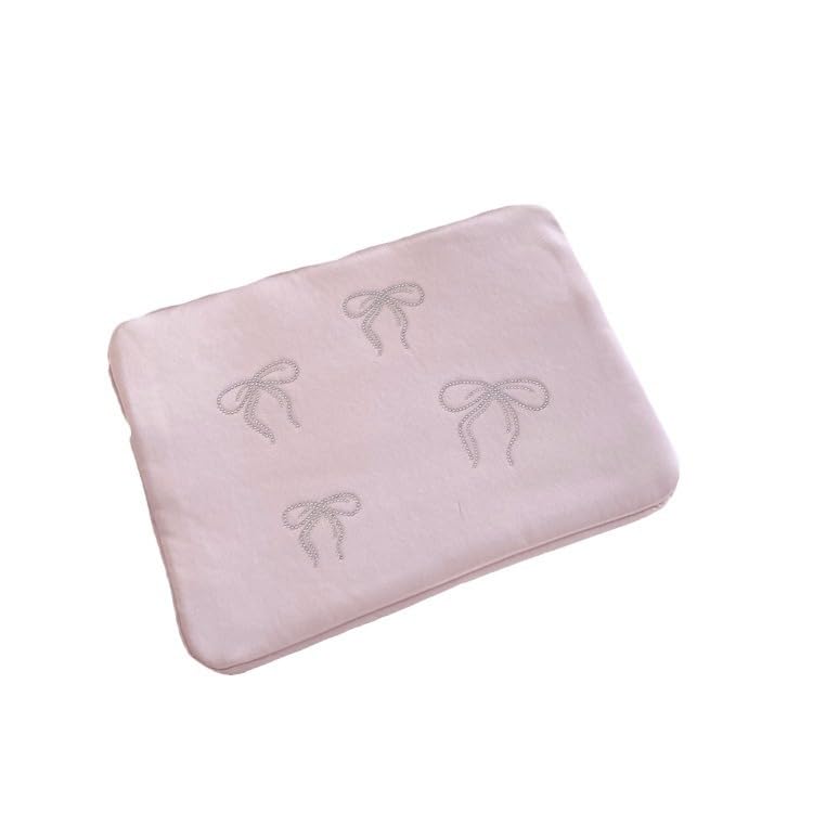 Y2K Fairycore Laptop Sleeve for Women - Cute Rhinestone Bow Tie Pattern Puffy Notebook Cover for 11-15.6 Inch MacBook & Laptops (13-14 Inch, Pink) - Perfect for School, Work & Travel