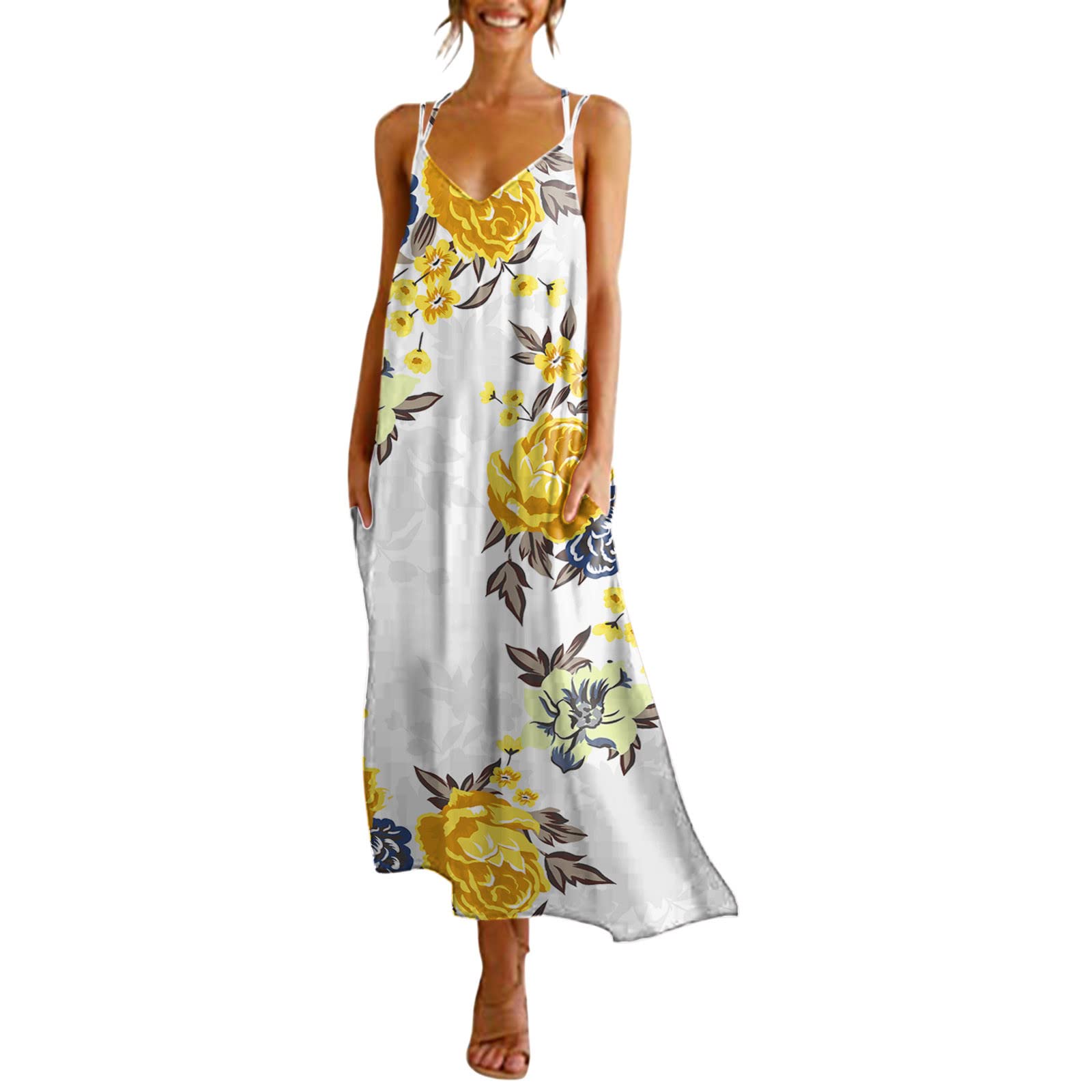 2022 Women's Backless V-Neck Suspenders Sleeveless Dress with Pockets - Summer Casual Beach Dress for Women | Perfect for Vacations, Parties & Outdoor Events