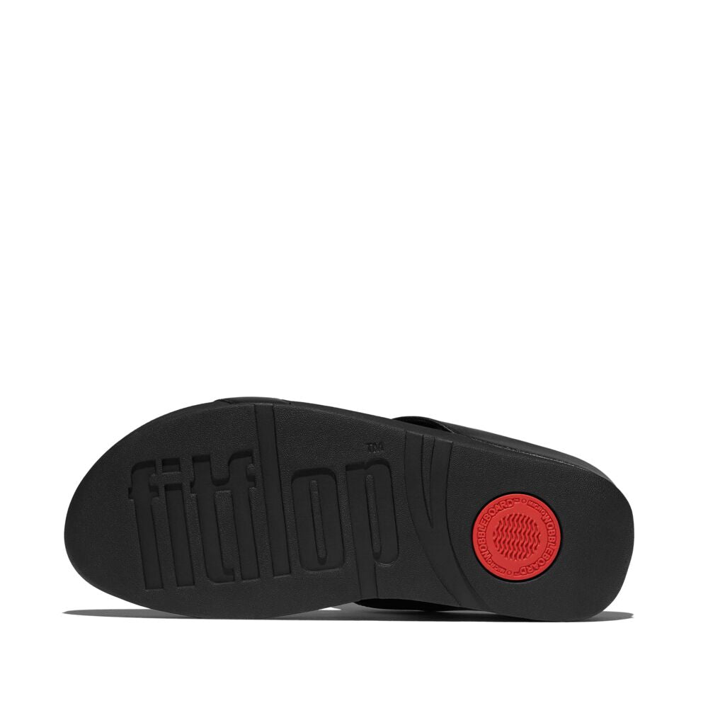 FitFlop Fino Crystal Jewel H Bar Slide Sandals for Women - All Black | Comfortable Summer Beach Sandals with Crystal Accents for Casual Wear & Vacation