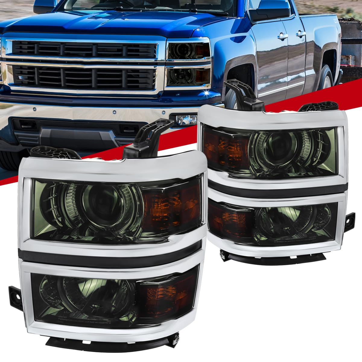 Smoke Projector Headlights with Amber Corner Lamps for 2014-2015 Chevy Silverado 1500 | Durable LED Lights for Night Driving & Off-Road Adventures