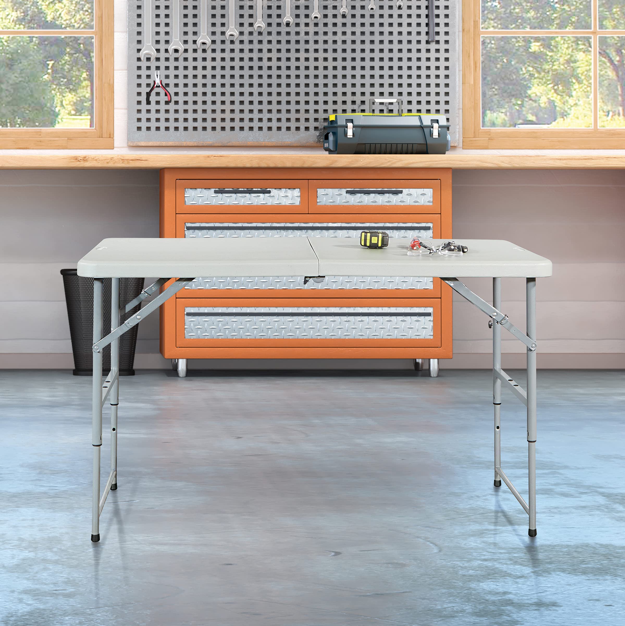 Office Star Adjustable Height 4-Ft Light Gray Resin Folding Table - Perfect for Home Office, Conference Rooms & Event Spaces