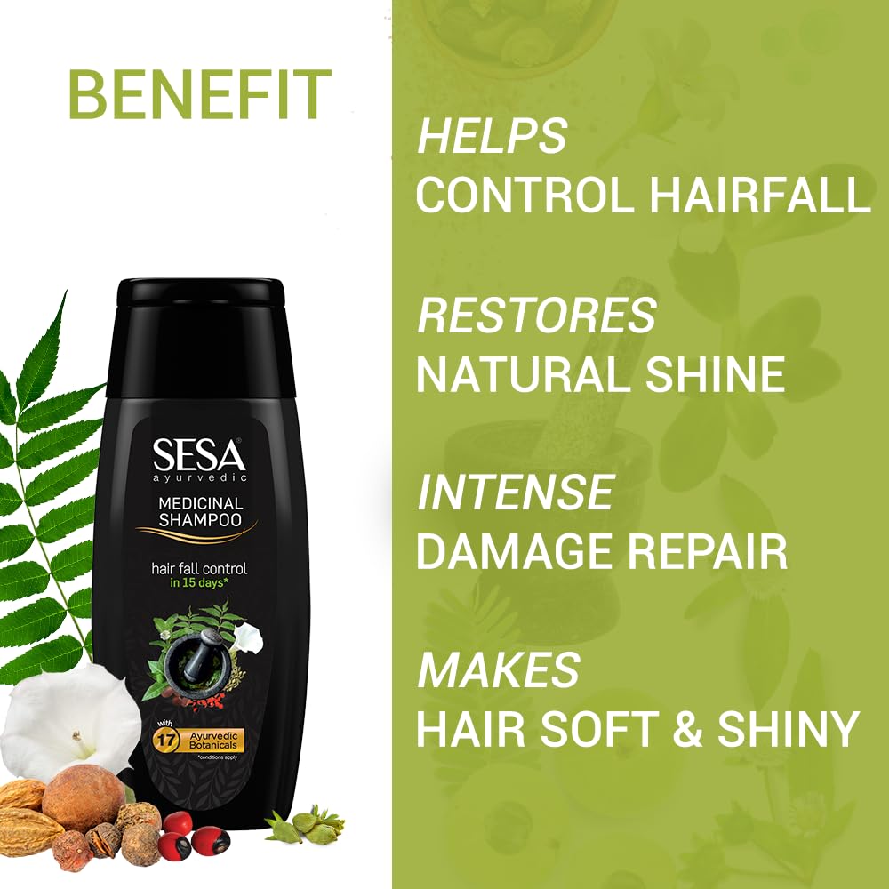 **SESA Ayurvedic Hair Oil & Medicinal Shampoo Combo Pack (200ml Each) – Controls Hair Fall, Nourishes Scalp, Promotes Hair Growth for Men & Women – Perfect for Daily Hair Care & Scalp Treatment**