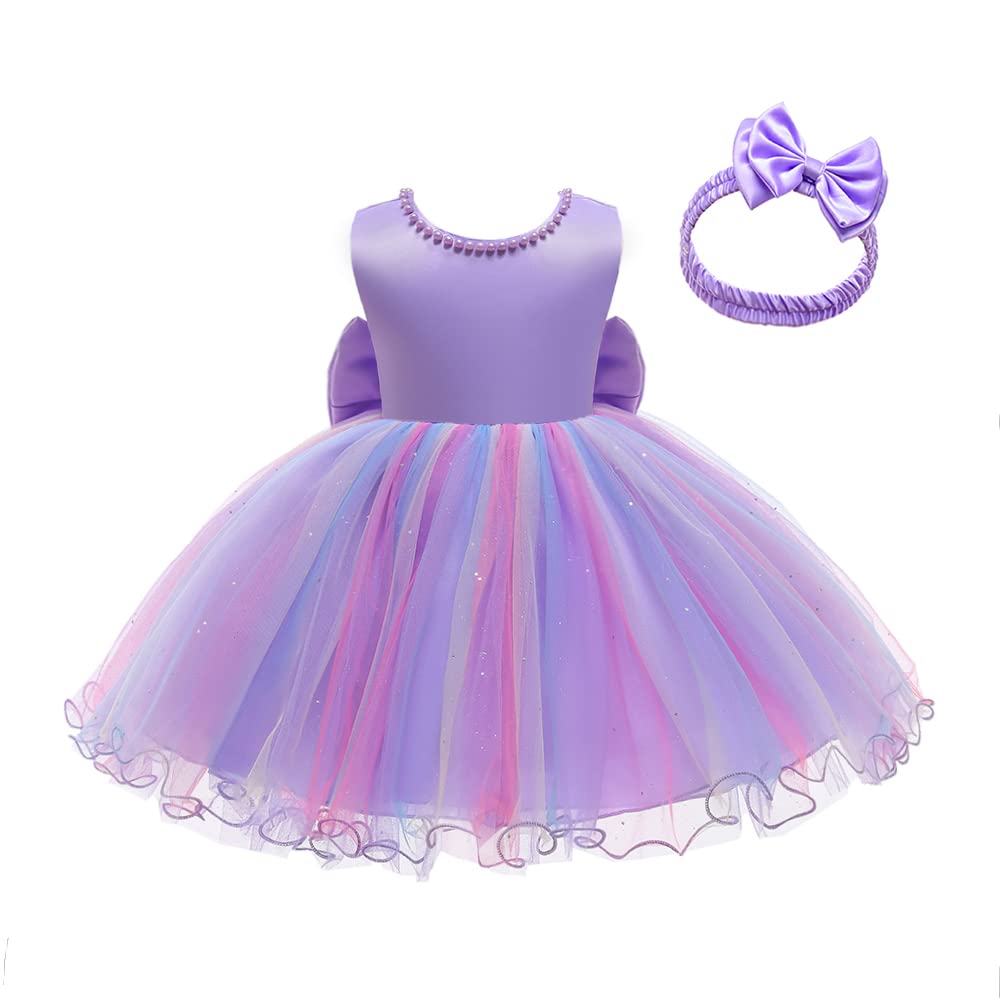 LZH Baby Girls Ruffle Lace Backless Bowknot Dress with Headband - Flower Girl Pageant Party Wedding Outfit for Special Occasions & Photoshoots