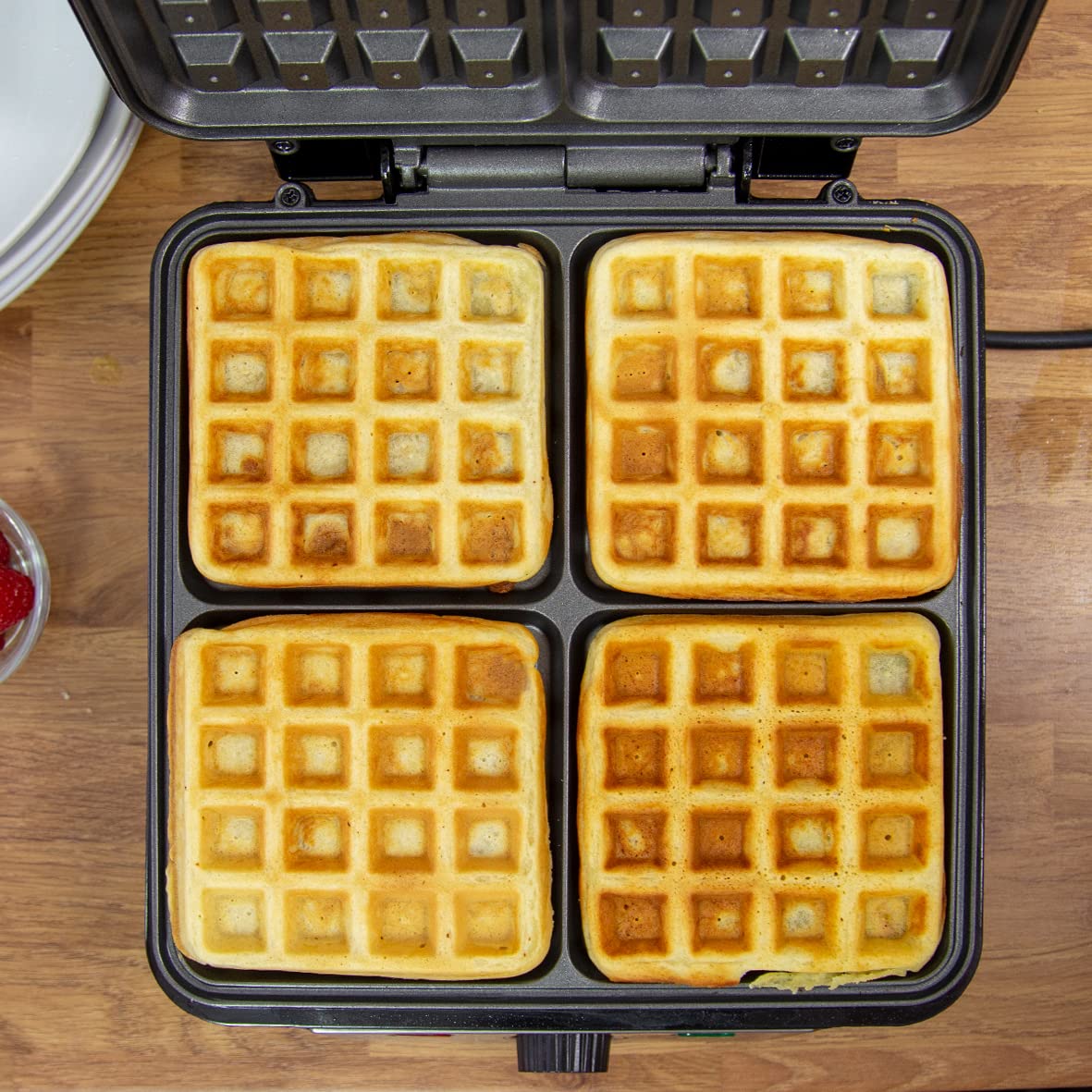 Quest 35940 4-Slice Deep Fill Waffle Maker with Non-Stick Plates, Adjustable Temperature & Cool-Touch Stainless Steel Handle - 1100W for Perfect Belgian Waffles - Ideal for Breakfast, Brunch & Family Gatherings
