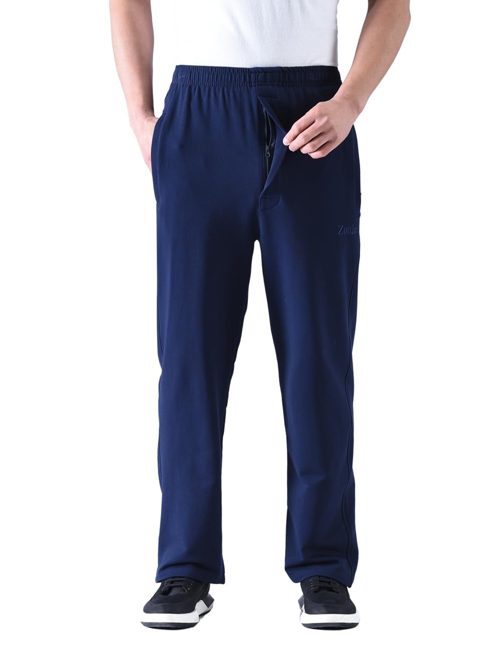 Zoulee Men's Casual Cotton Jogger Sweatpants with Zipper Front - Comfortable Elastic Waist Lounge Pants for Running, Workout, and Home Relaxation