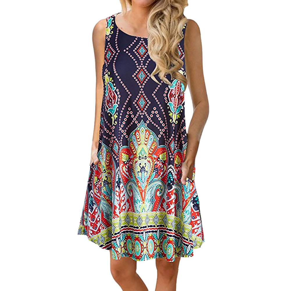 Floral Print Women's Sundress - Sleeveless Casual Summer Dress with Pockets | Perfect for Beach, Vacation & Everyday Wear 2022