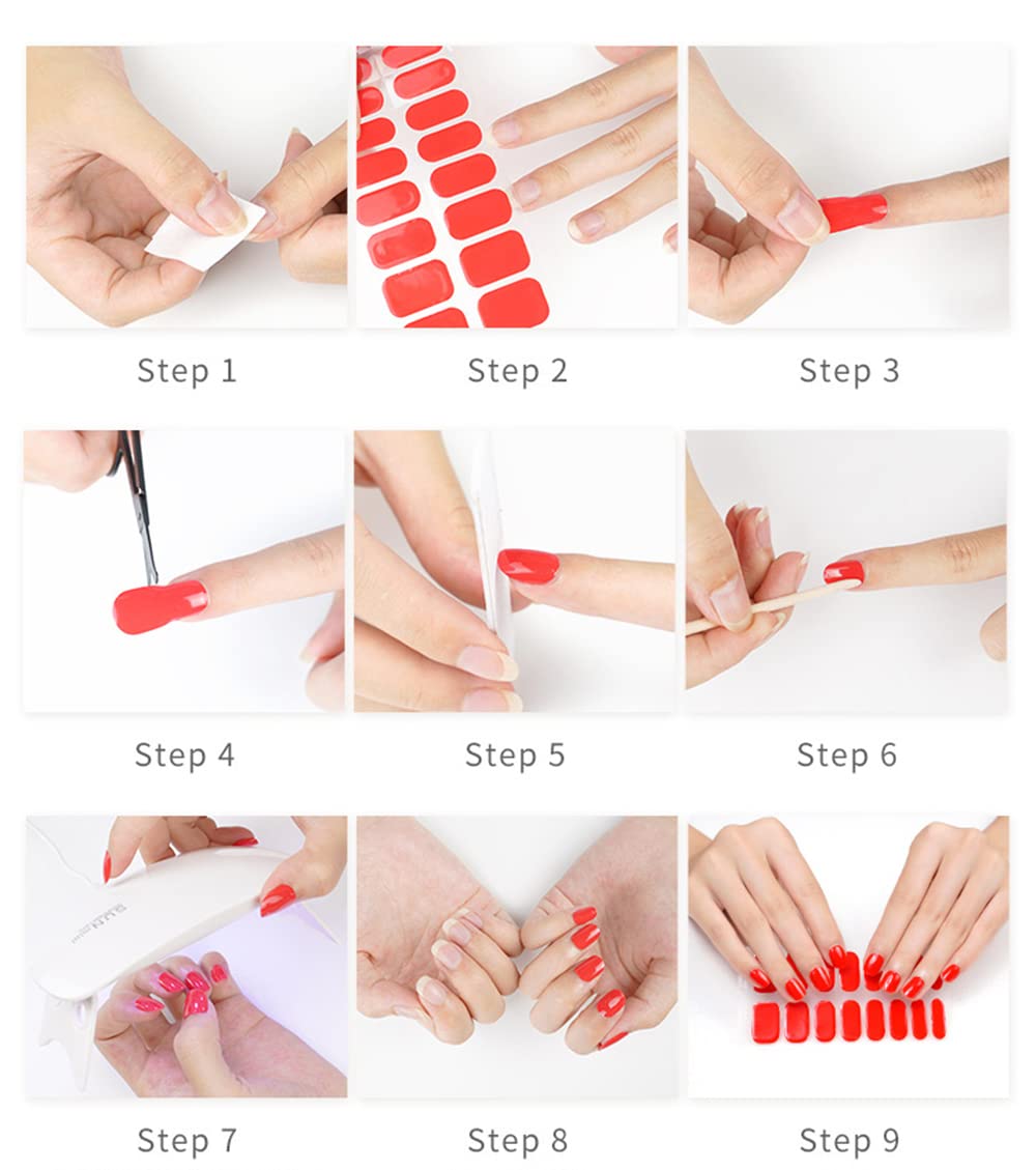 Gel Nail Polish Strips - 20 Semi-Cured Wraps, Waterproof & Self-Adhesive for Women | Perfect for Nail Art & Home Manicures (Gold Pink)