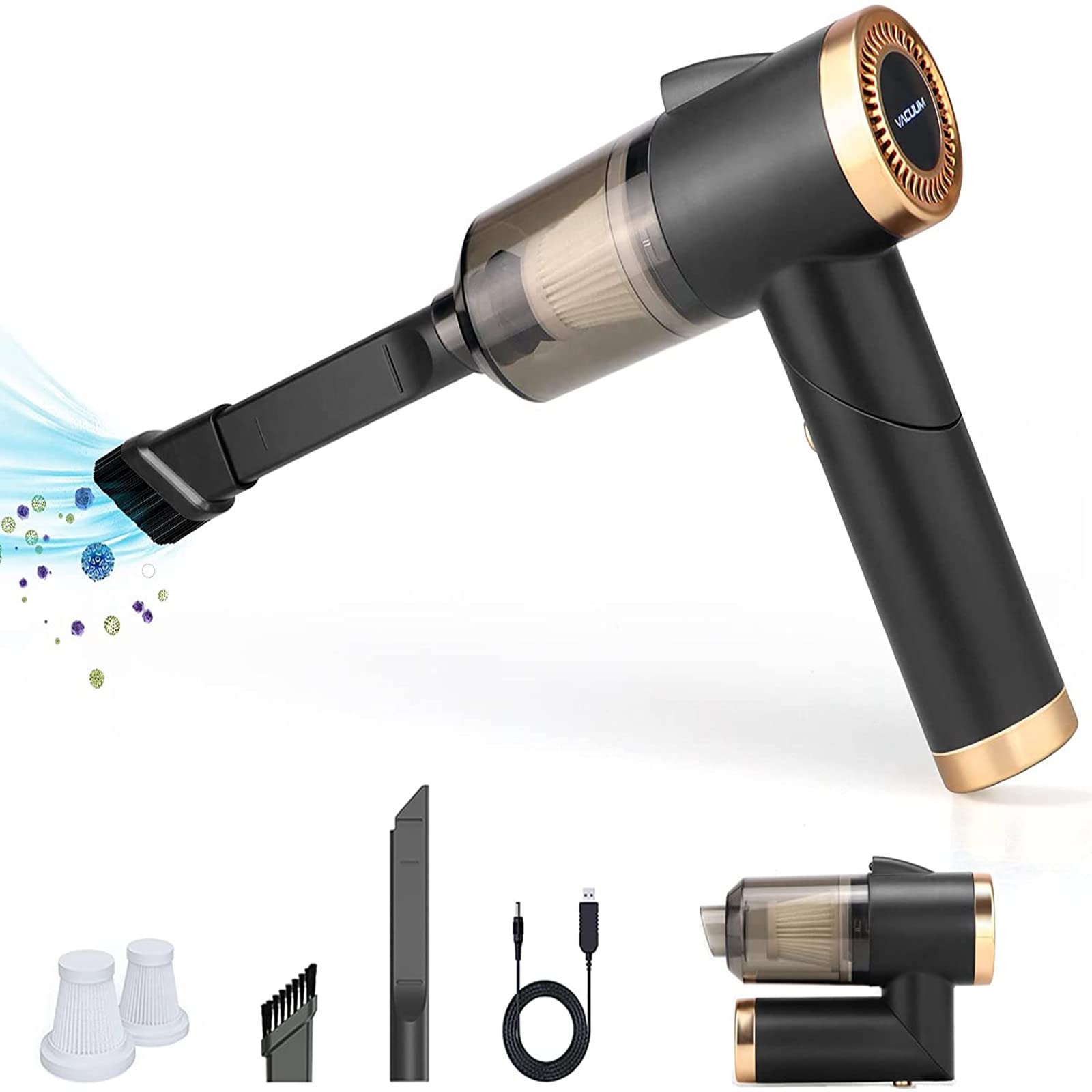 Lopunny 9000Pa Powerful Handheld Cordless Vacuum Cleaner - Rechargeable Wet & Dry Vacuum with HEPA Filter for Car, Home, Office, Pet Hair Cleaning | Portable for Cars, Furniture, Stairs, and Small Spaces (Black)