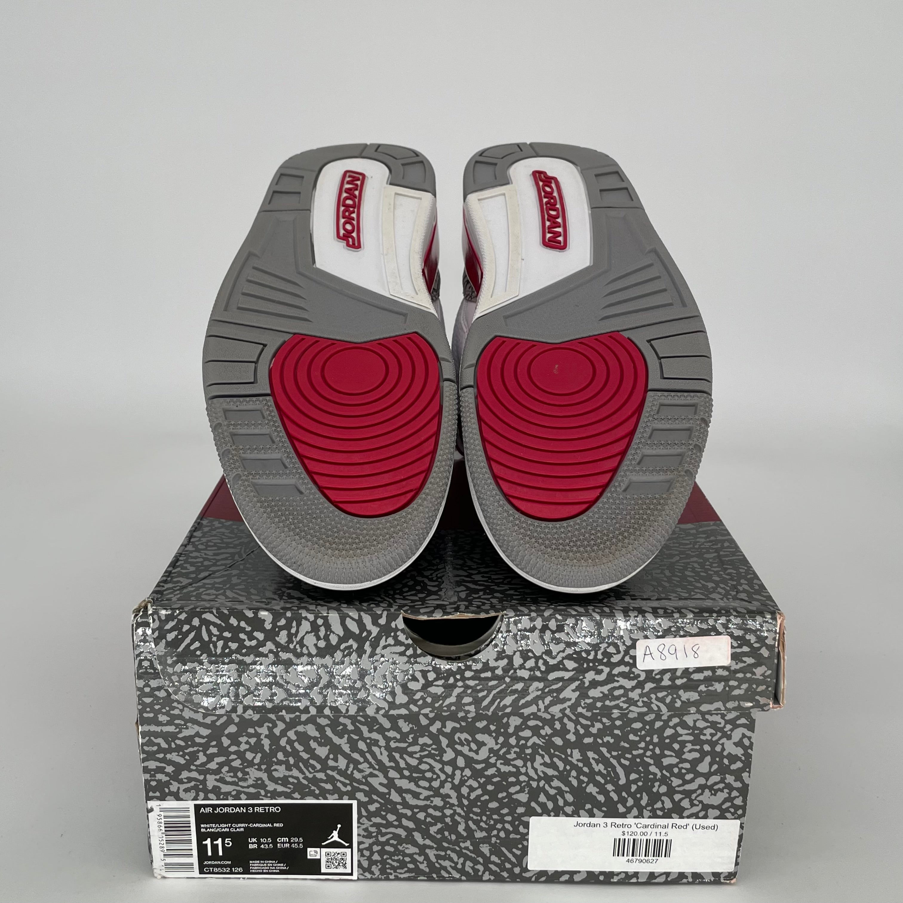 AIR JORDAN 3 CARDINAL Men's Basketball Shoes Size 11.5 - White/Red Colorway CT8532-126 | Retro Sneakers for Casual Wear, Street Style & Basketball Games