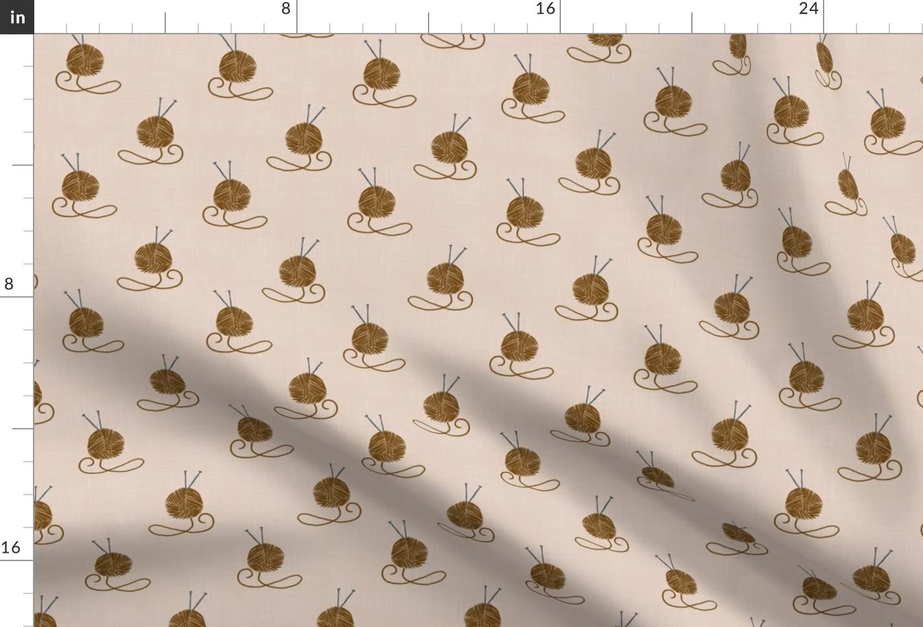 Brown Yarn Ball Knitting Pattern Printed Minky Fabric Fat Quarter - Soft Plush Fabric for Sewing Baby Blankets, Quilt Backing & DIY Plush Toys - Perfect for Nursery Decor, Craft Projects & Gift Making