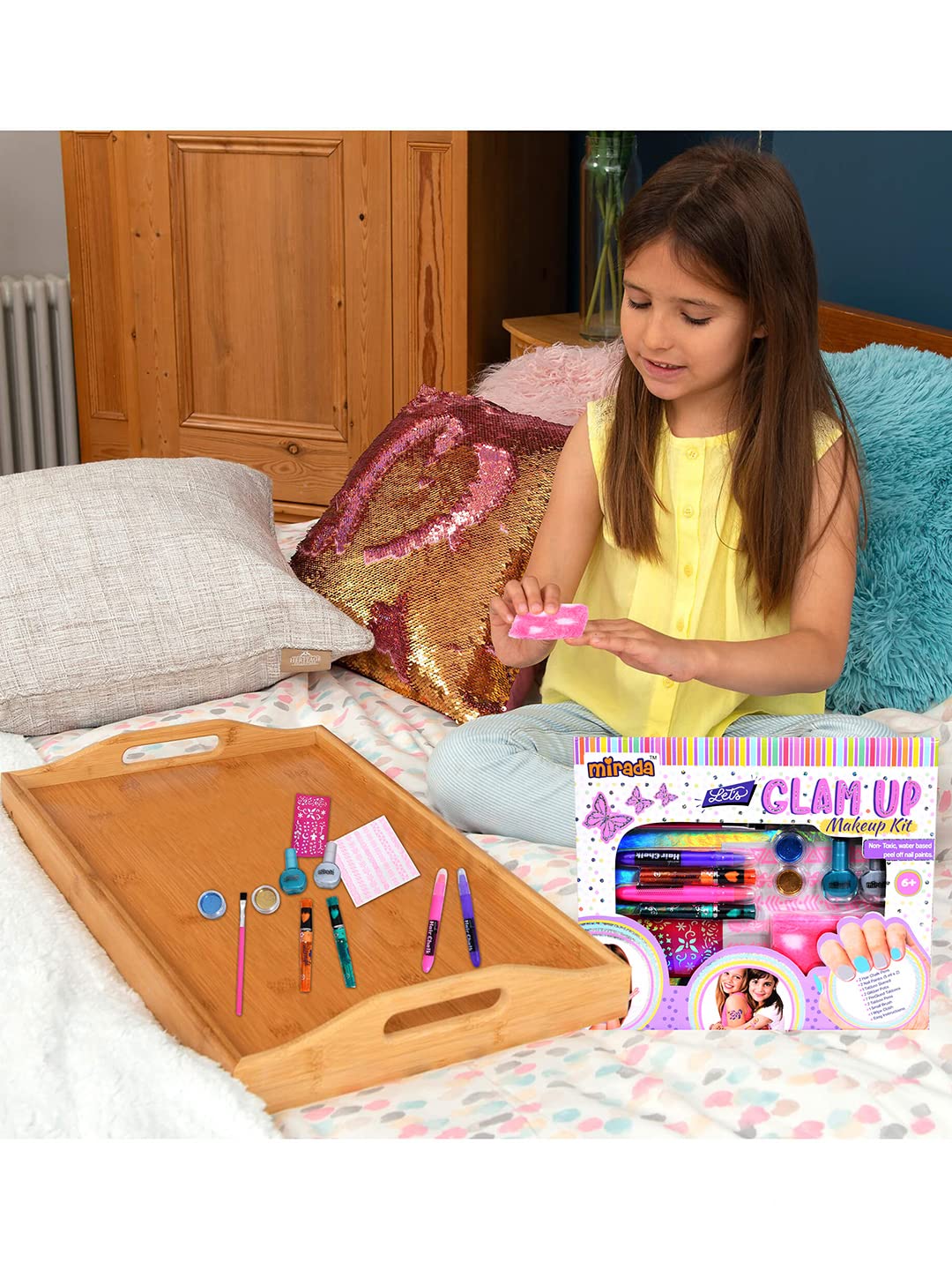 Mirada Lets Glam Up Nail Art Kit for Girls - Complete DIY Manicure Set with Hair Chalk, Tattoo Pen, Nail Polish & Glitter | Perfect Birthday Gift & Party Favor for Teens | Fun Spa Day & Sleepover Activity