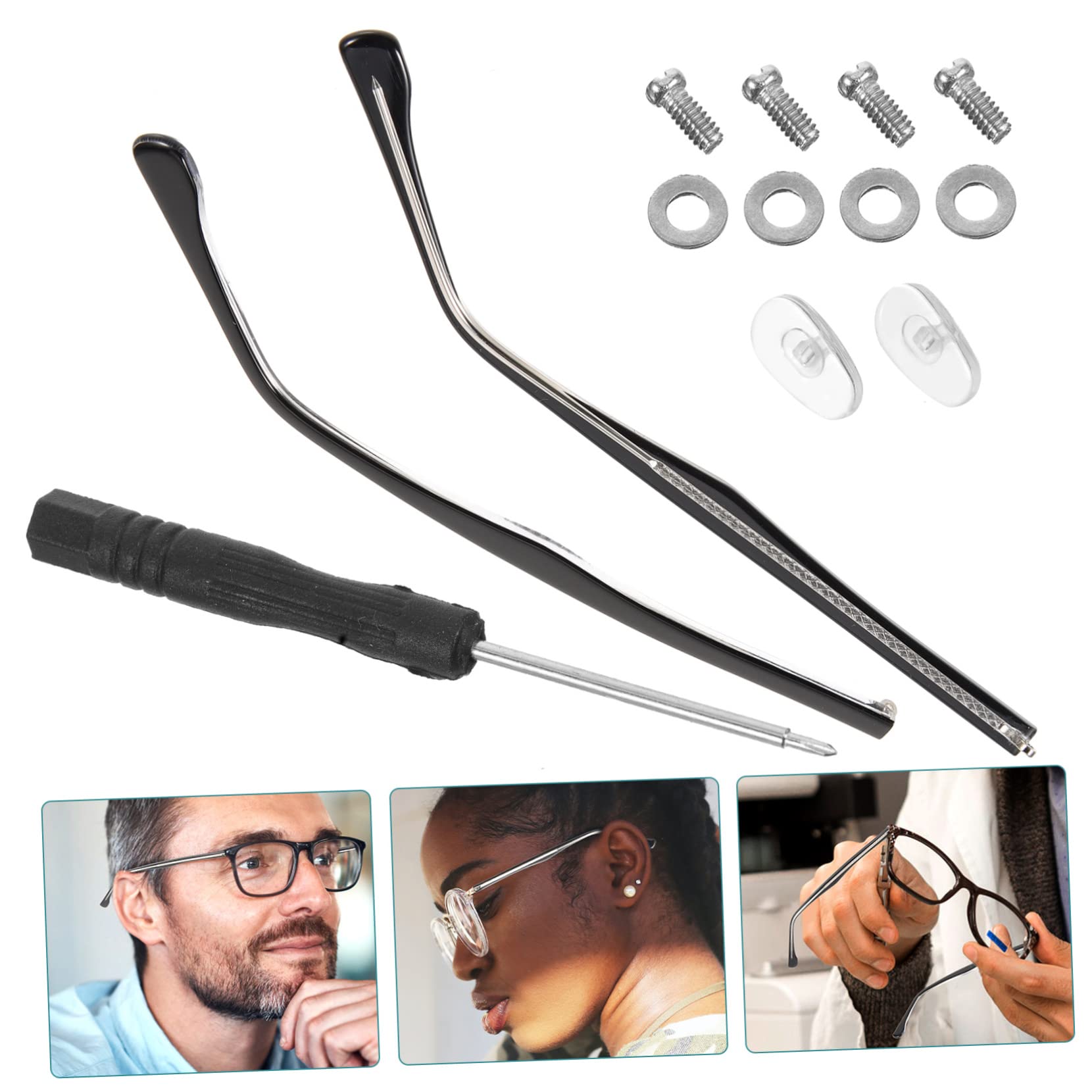 PartyKingdom 4 Pairs Clear Glasses Arm Legs Replacement - Black Sunglasses Frame Accessories for Eyewear Repair & DIY - Perfect for Reading Glasses, Safety Goggles & Costume Accessories