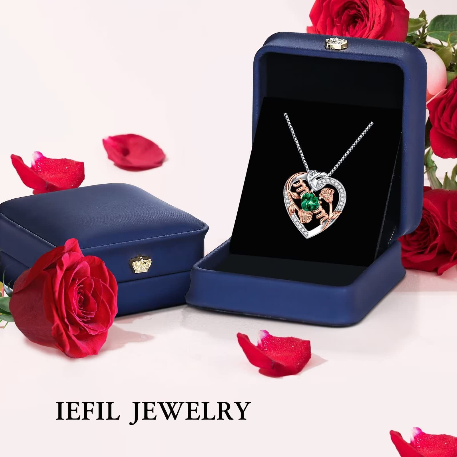 Rose Birthstone Necklace for Mom - S925 Sterling Silver Heart Pendant with Birthstone, Mothers Day Jewelry Gift, Valentines Day Present, Birthday Keepsake - Perfect for Special Occasions & Everyday Wear