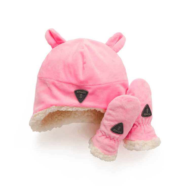 Warm and Soft Kombi Cotton Candy Sherpa Infant Hat and Mittens Set - Cozy Winter Accessories for Babies - Perfect for Cold Weather, Outdoor Play, and Photo Shoots