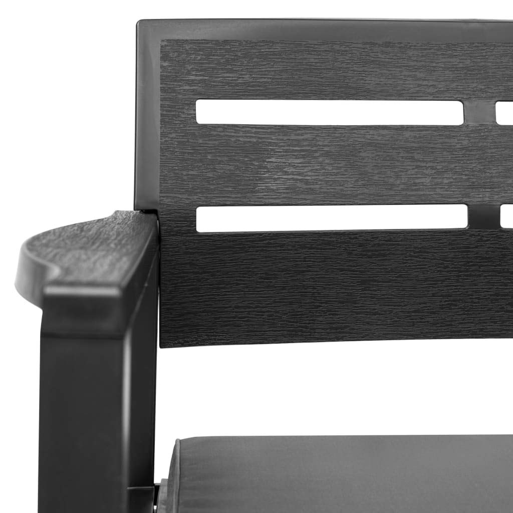 4-Piece Patio Lounge Set with Coffee Table, Bench & 2 Armchairs - Durable Plastic Outdoor Furniture for Backyard, Garden, Poolside & Deck - Anthracite Gray (Model 1449)