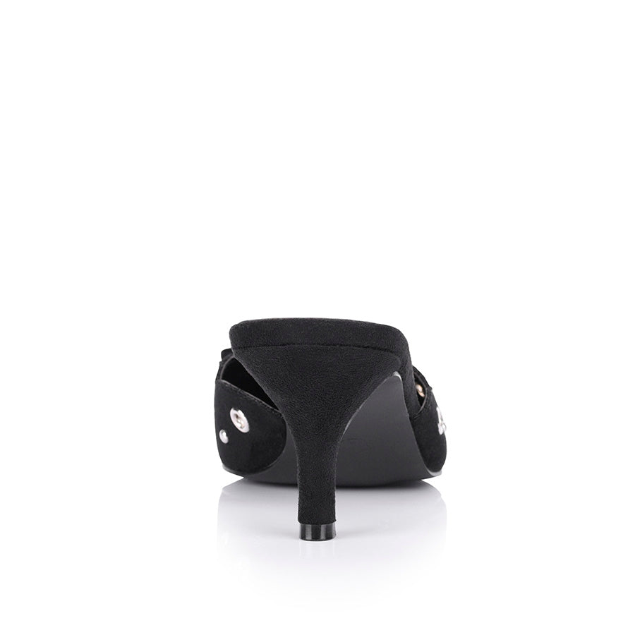 Ziggy Point Toe Kitten Heels   Black Micro