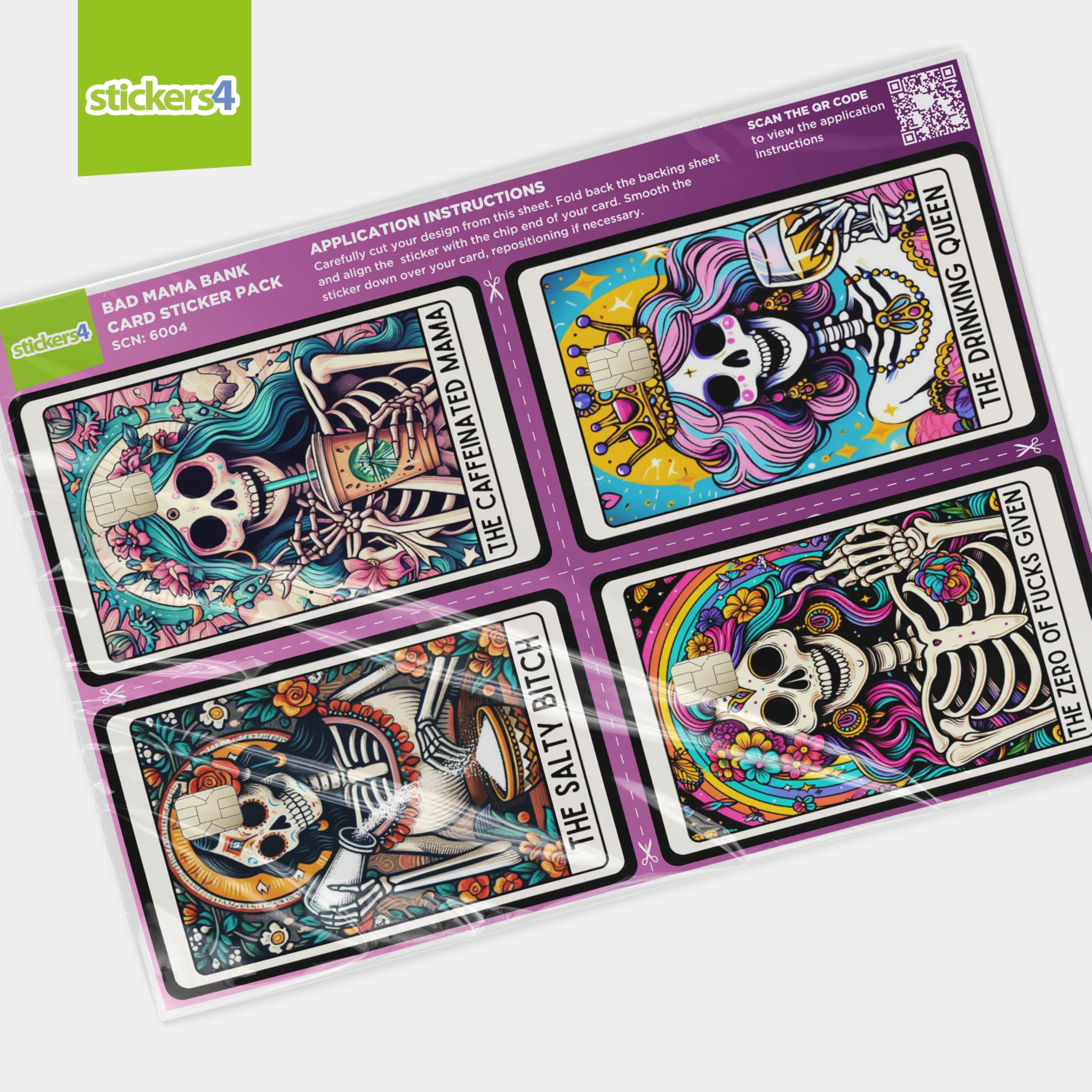 4 Pack Bad Mama Credit Card Skins for Women - Premium Vinyl Sticker Decals for Credit & Debit Cards - Fun & Stylish Card Protectors - Perfect for Wallets, Gift Cards & Everyday Use