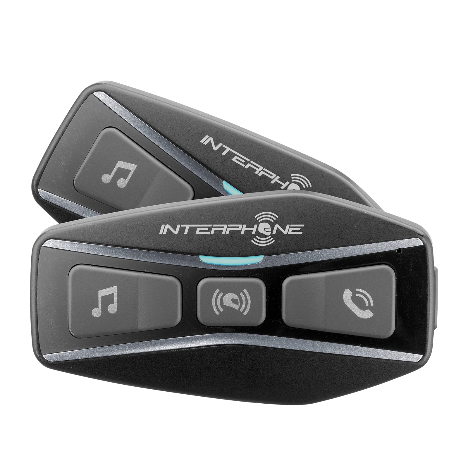 INTERPHONE UCOM4 Motorcycle Bluetooth Headset - 4-Way Rider Communication, 1.6km Range, 15Hr Battery Life - Noise Cancelling DSP, IP67 Waterproof - Compatible with Helmets, TFT & GPS Displays - Perfect for Group Rides, Touring & Adventure Motorcycling (Twin Pack)