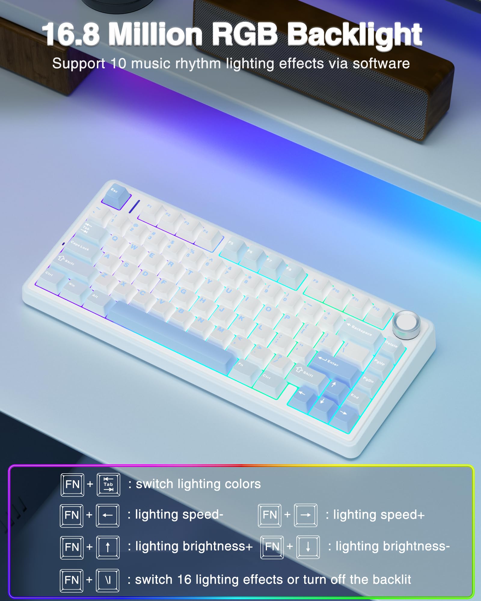 AULA F75 75% Wireless Mechanical Keyboard - RGB Backlit, Hot Swappable, Greywood Switches for Gaming & Typing (Sea Salt Blue)