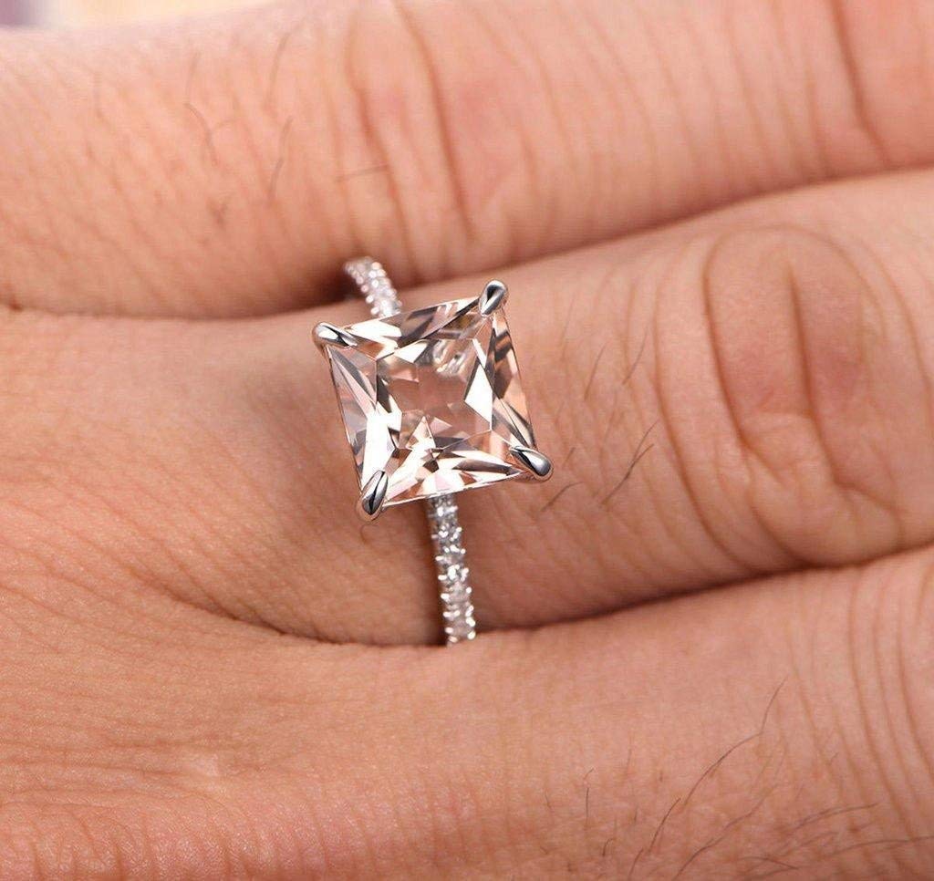1.25 Carat Peach Pink Morganite Princess Cut Diamond Engagement Ring in 18k Gold Plating – Perfect for Proposals, Weddings & Anniversary Gifts