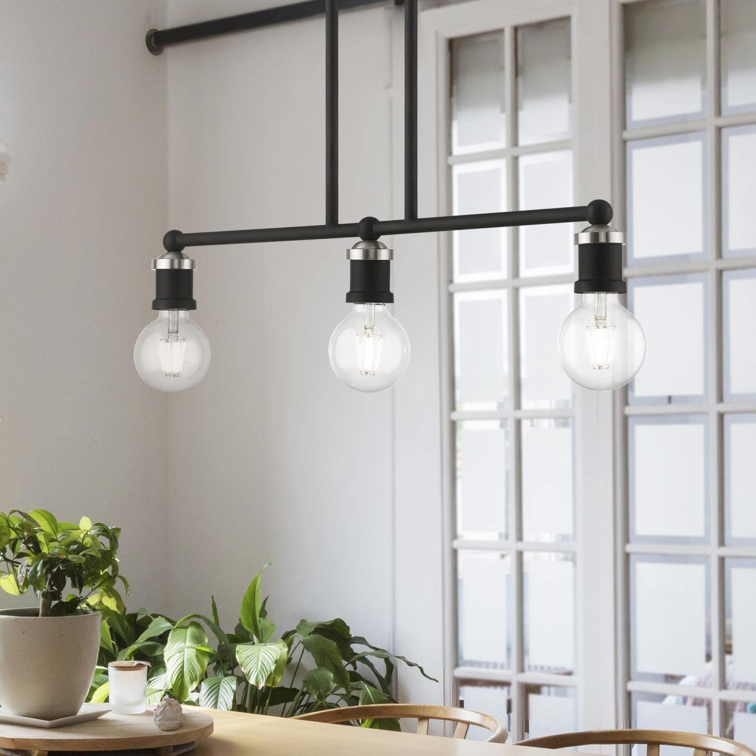 Livex Lighting 47163-04 Lansdale Island Light Fixture - Black with Brushed Nickel Accents - Perfect for Kitchen Island, Dining Room or Bar Counter Lighting