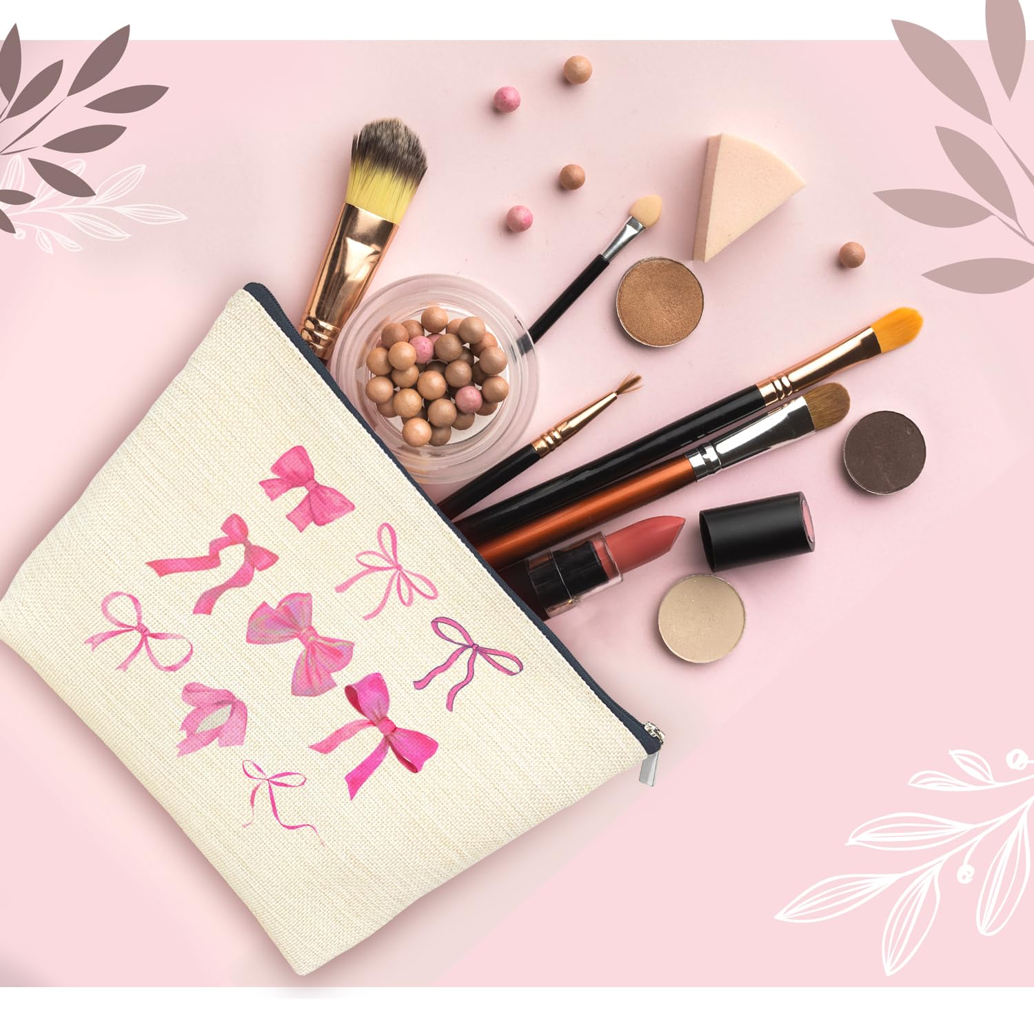 Hot Pink Coquette Bow Makeup Bag - Cute Aesthetic Cosmetic Pouch for Women | Perfect for Travel, Bridal Shower Gifts & Preppy Accessories