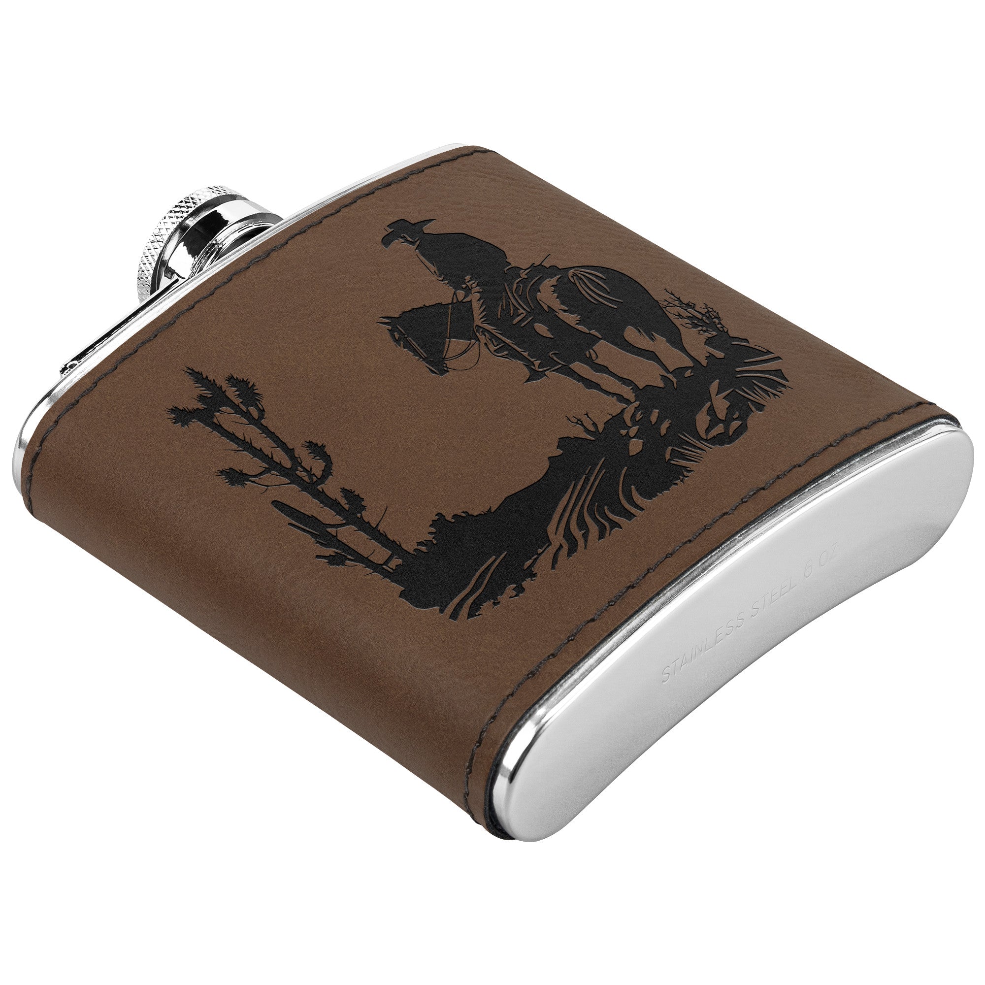 Cowhide Leather Flask with Cactus Design - Stainless Steel Hip Flask for Men - Perfect Gift for Cowboy Enthusiasts - Ideal for Outdoor Adventures, Camping, and Parties
