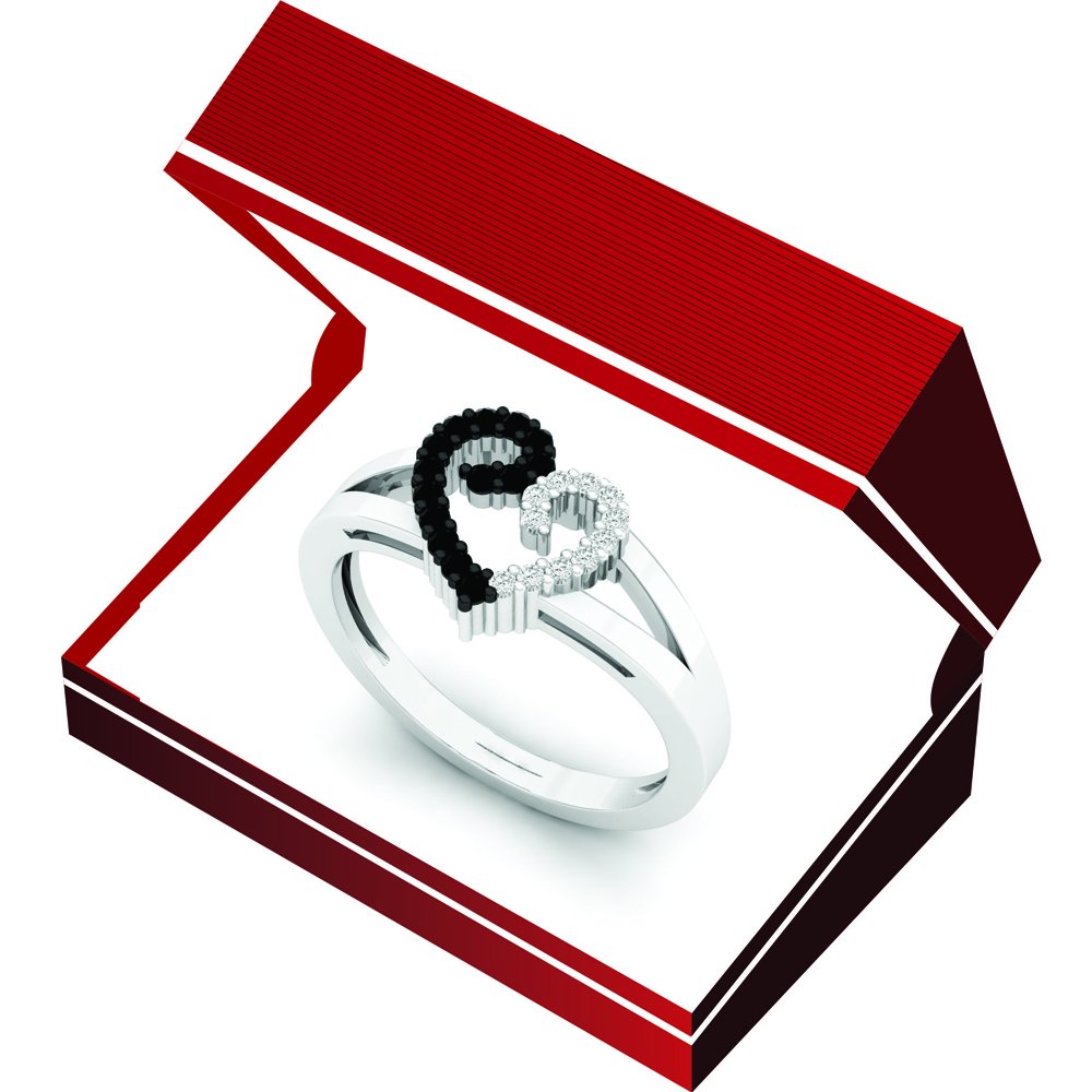 Dazzlingrock Collection 0.17 Carat (ctw) Round Black & White Diamond Heart Promise Ring for Women - Sterling Silver Jewelry - Perfect for Anniversaries, Engagements & Romantic Gifts