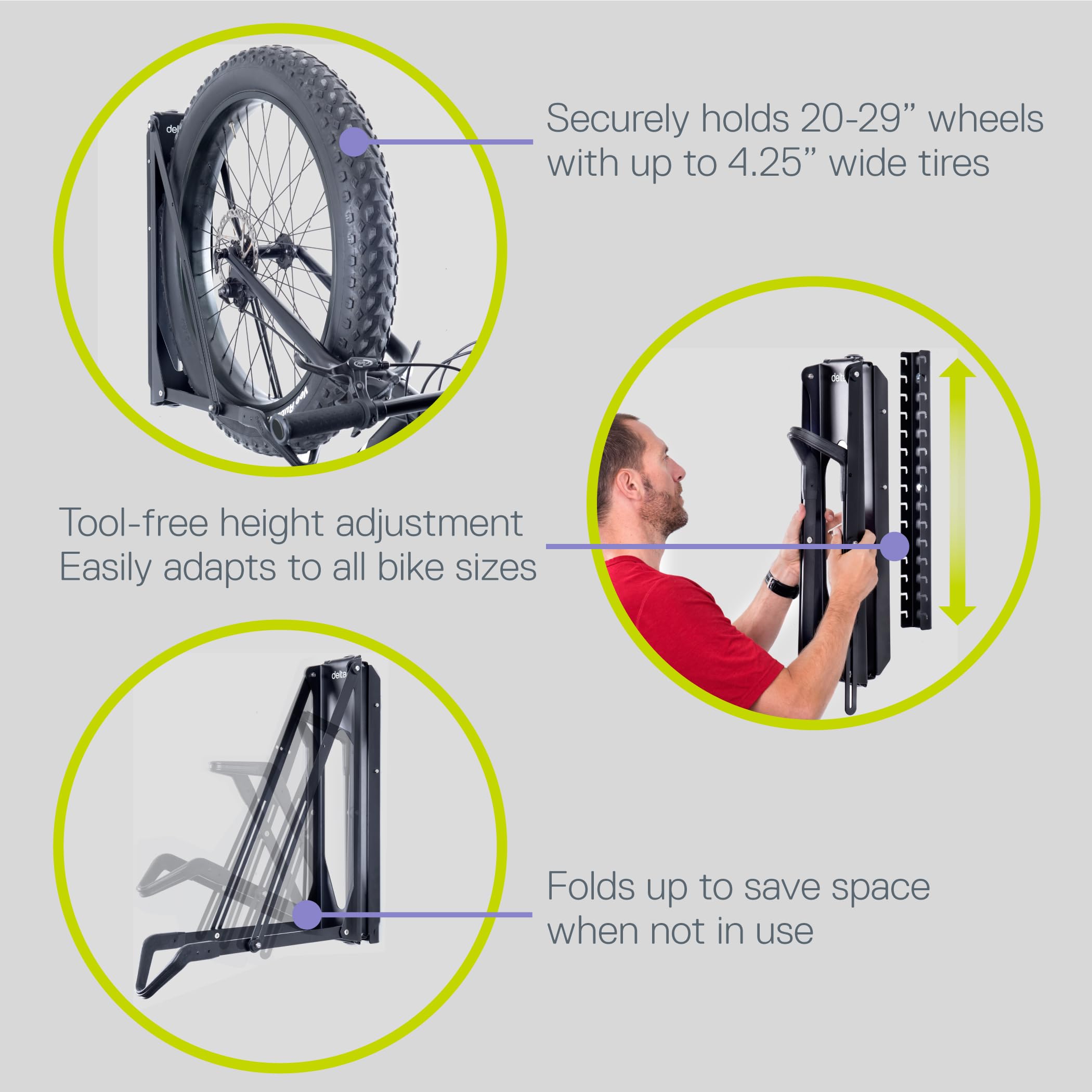 Delta Cycle Pivot Bike Storage Rack - Space-Saving Swivel Wall Mount Garage Bike Rack - No Lifting Vertical Bike Hanger for Indoor Storage (Holds 100 lbs) - Perfect for Small Spaces, Apartments & Garages