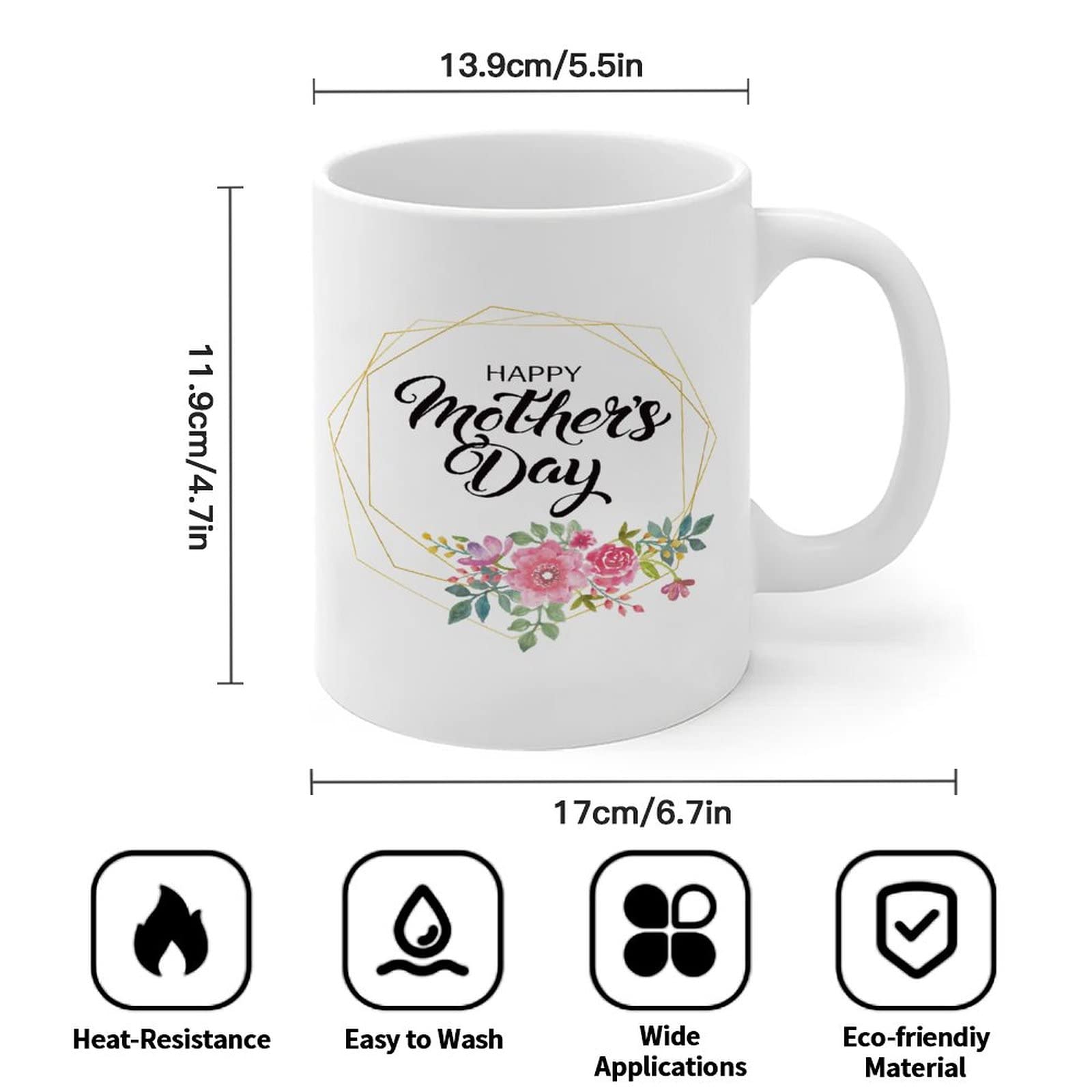 11oz White Porcelain Coffee Mug - Heart-Shaped Ceramic Cup for Mother's Day, Birthday Gifts for Mom - Perfect for Coffee, Tea & Milk - Ideal for Home, Office & Gifting
