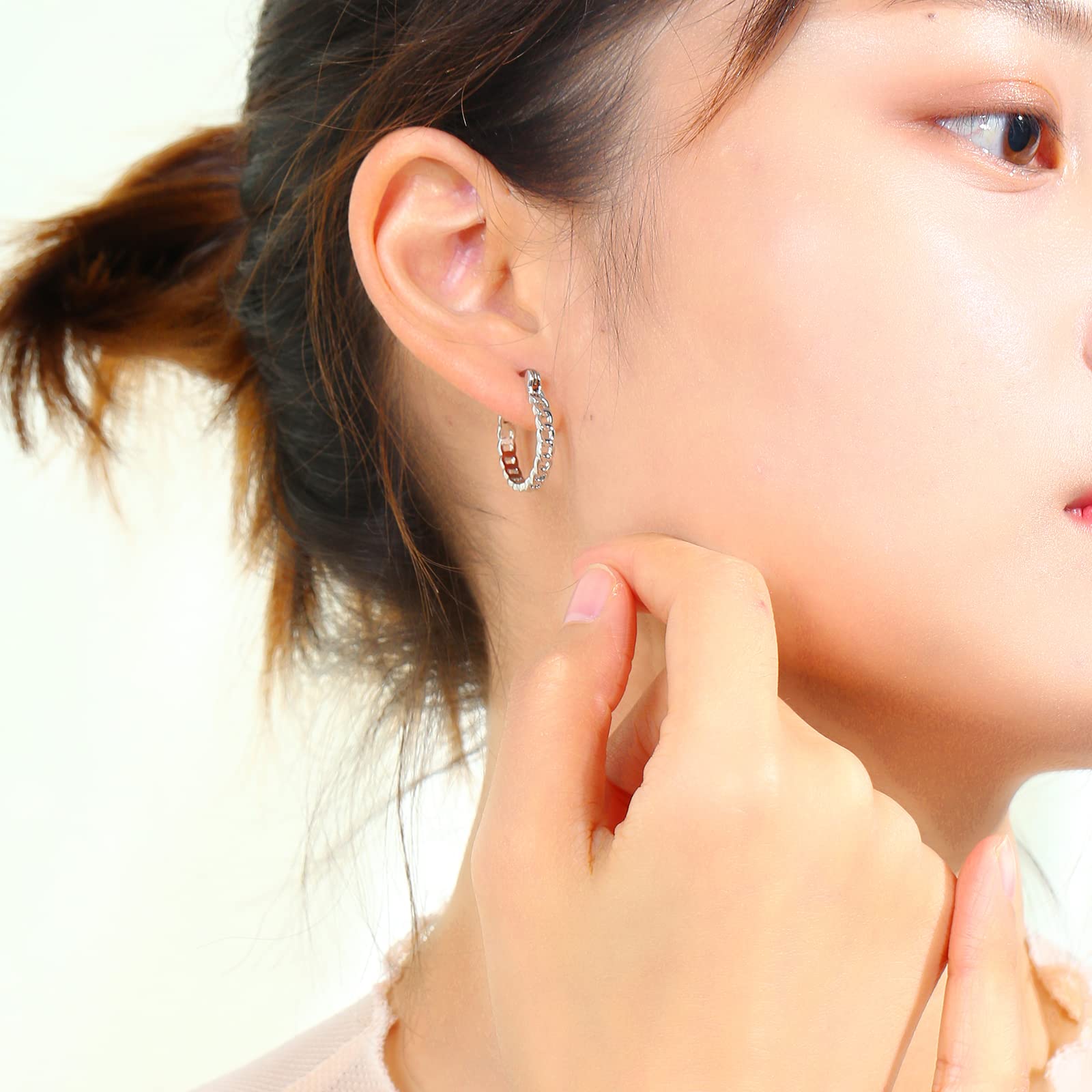 Titanium Hoop Earrings for Women & Men - Lightweight Round & Oval Boho Earrings with Filigree/Beaded/Chain/Twist Designs - Hypoallergenic Pure Titanium Posts - White Gold Plated Fashion Jewelry - Perfect for Sensitive Ears, Everyday Wear & Special Occasions