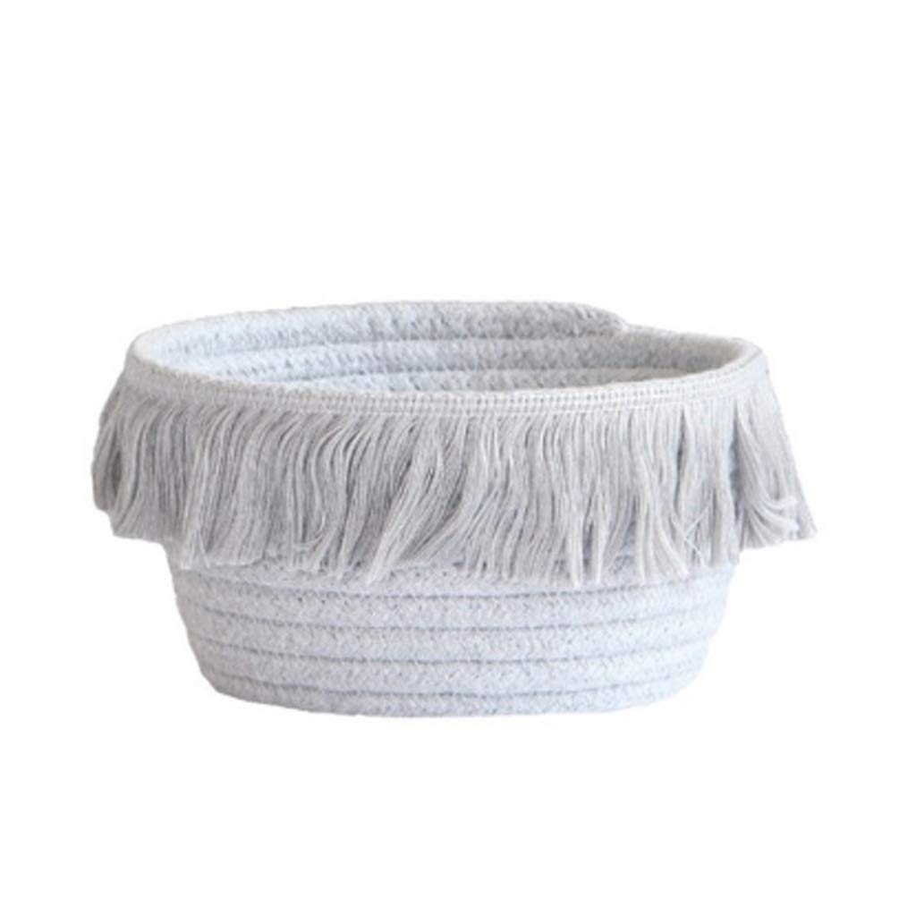 Nordic Gray Cotton Rope Storage Basket with Tassel - Woven Laundry Hamper for Clothes & Sundries Organization | Perfect for Bedroom, Bathroom & Desktop Organizing