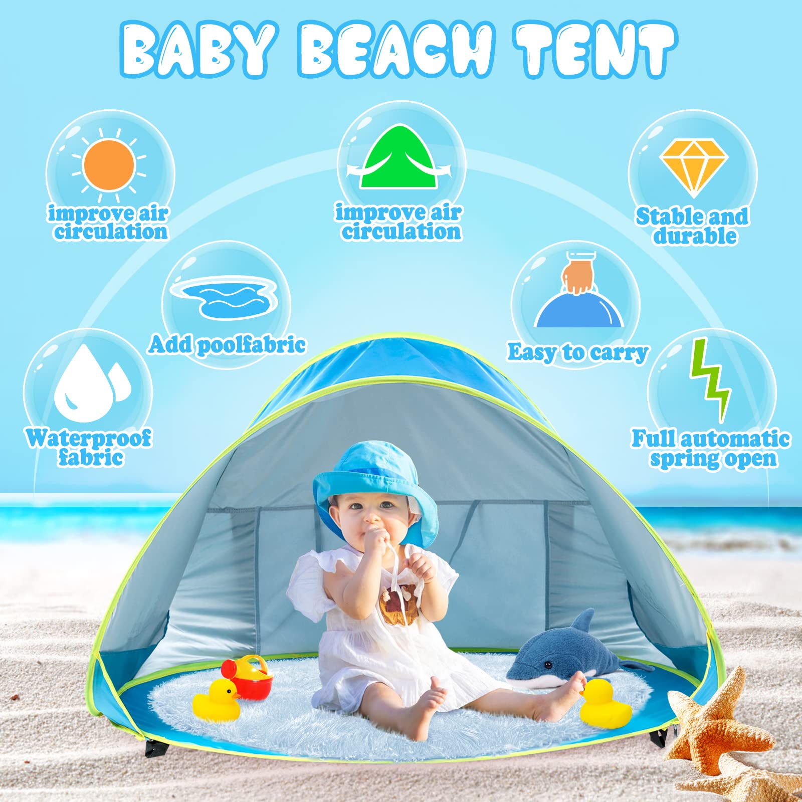 Monobeach Baby Beach Tent - Portable Pop Up UV Protection Sun Shelter for Infants & Toddlers - Perfect for Pool, Beach, and Outdoor Family Trips