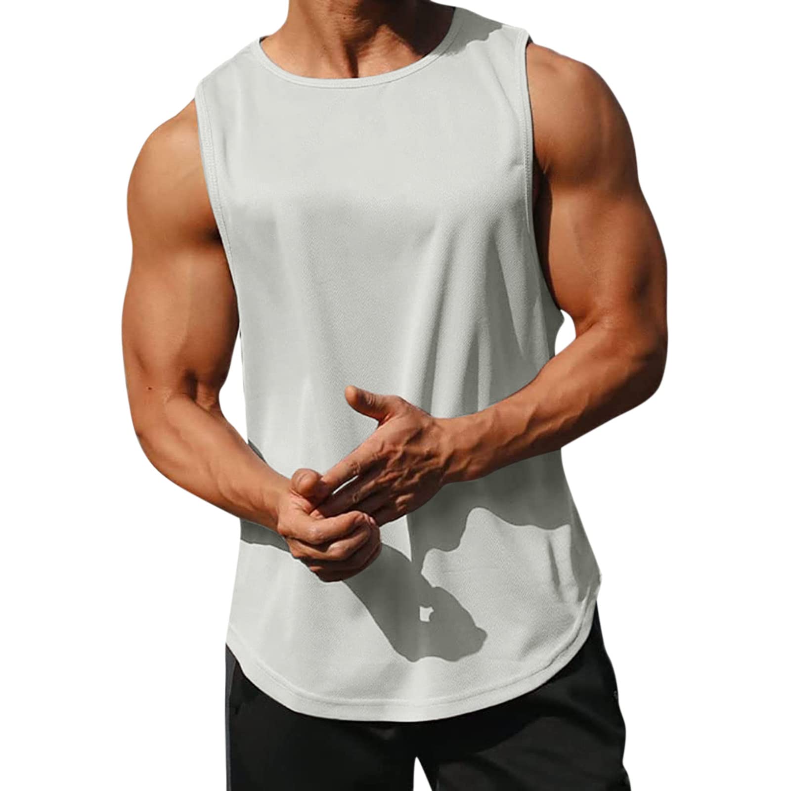 Men's Cropped Workout Tops - Sleeveless Fitness Shirts & Loose Gym Vests for Training | Solid Color Casual Athletic Wear for Running, Yoga & Outdoor Sports