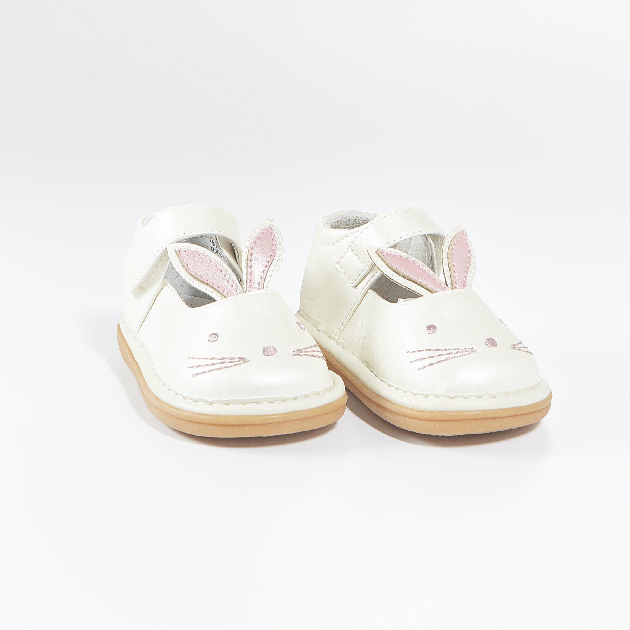 Wee Squeak Bunny Pearl Shoes for Baby Girls - Soft & Comfortable First Walking Shoes with Cute Squeaker - Perfect for Easter, Photoshoots & Special Occasions