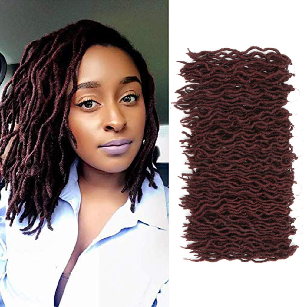 THEMIS HAIR 12 Inch Gypsy Locs Crochet Hair Extensions - 8 Bundles Goddess Wavy Faux Locs, Pre-Looped Synthetic Dreadlock Braiding Hair for Women (Color 99J) | Perfect for Boho Chic, Festival, and Protective Hairstyles