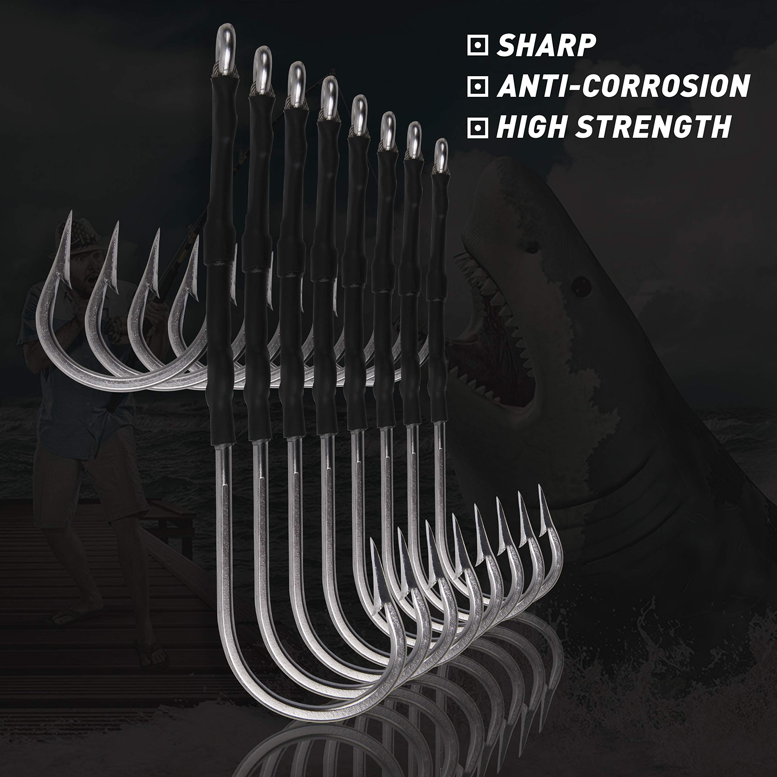 Saltwater Double Hooks Rig - Stainless Steel Big Game Fishing Hooks for Tuna, Marlin, Wahoo & Dorado - Heavy Duty Forged Hooks for Trolling & Chunking - Perfect for Deep Sea Fishing & Offshore Angling
