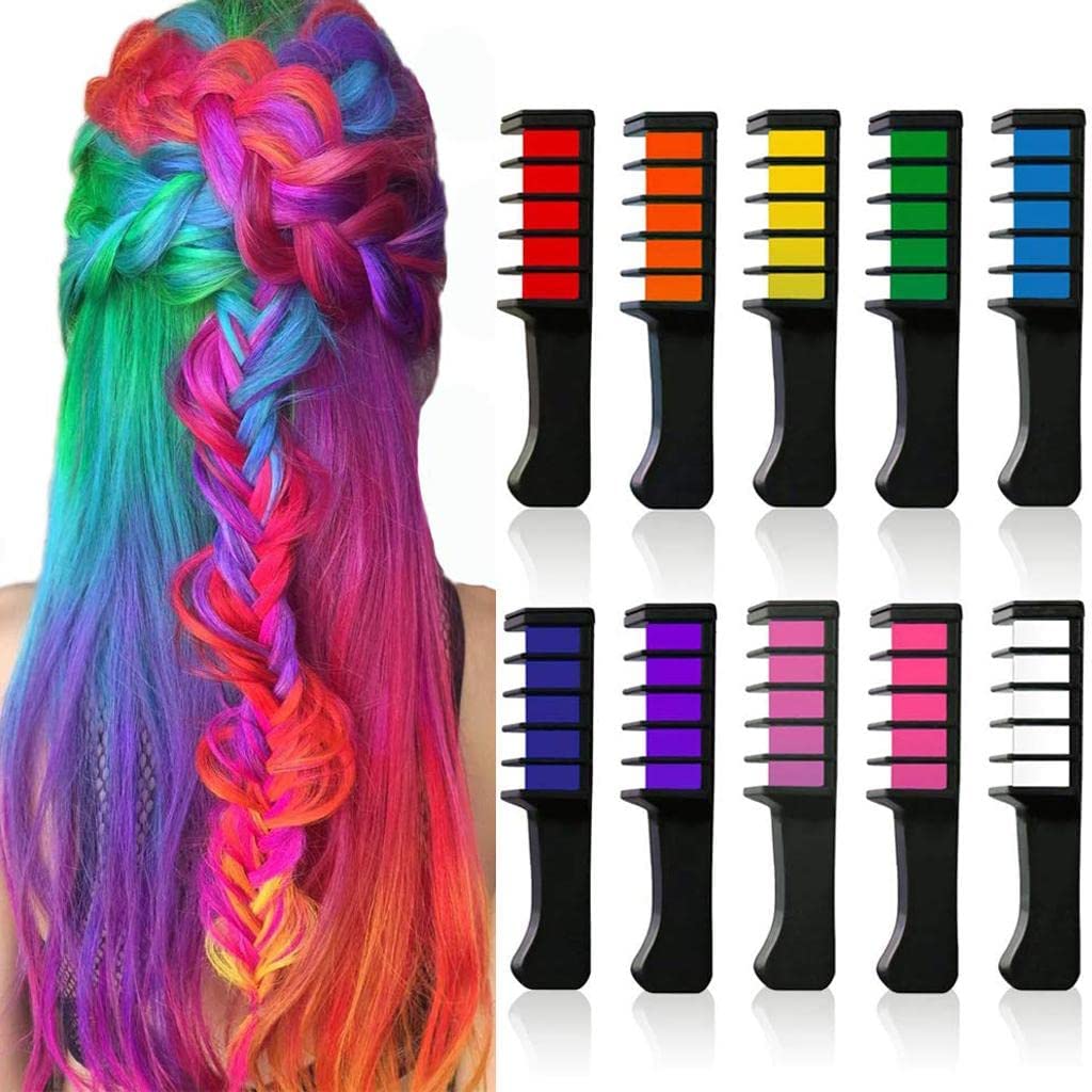 10Pcs Washable Temporary Hair Chalk - Non-Toxic Hair Color for Kids & Adults | Perfect for Parties, Halloween & Cosplay (Multicolor)