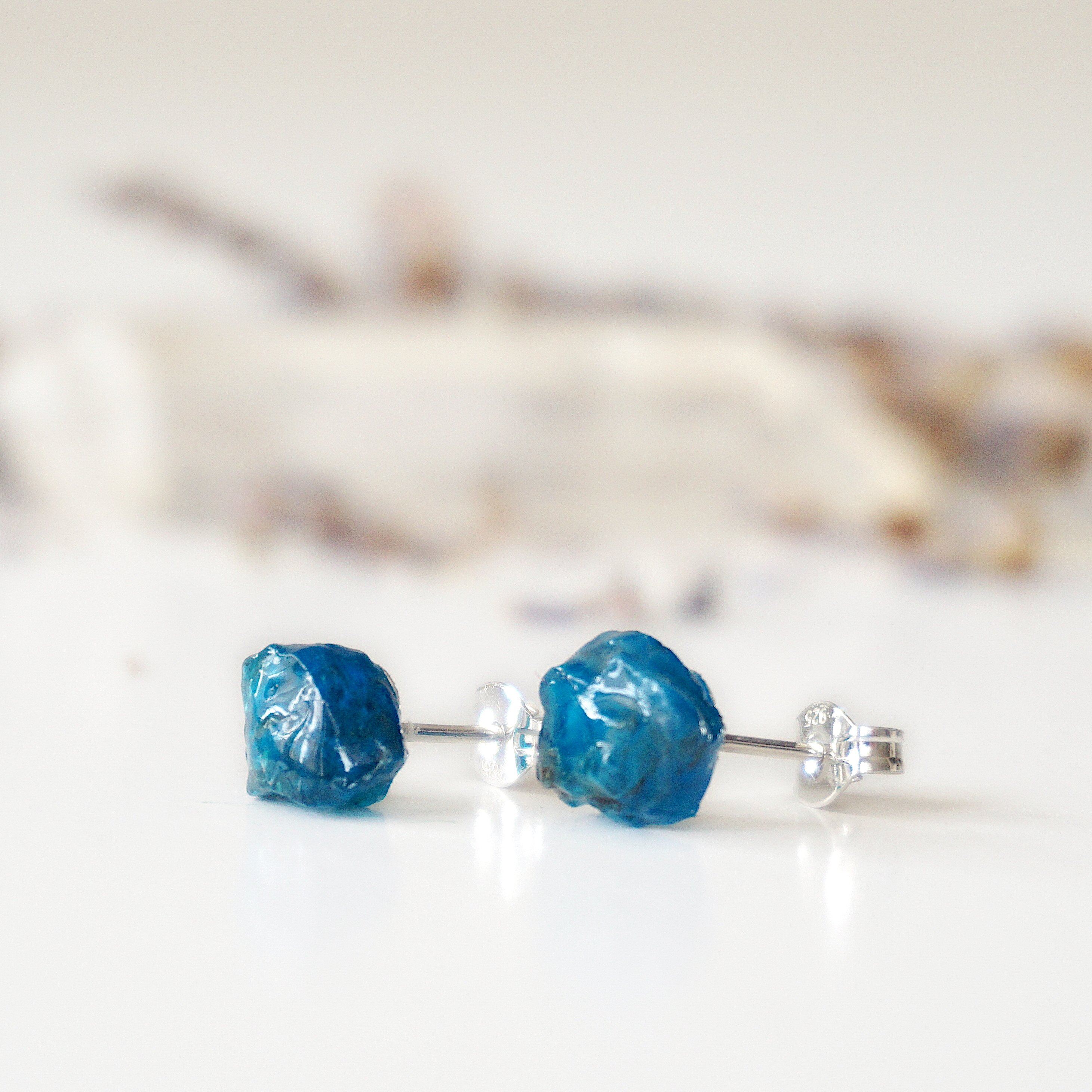 Blue Apatite Stud Earrings for Women - Hypoallergenic Post Earrings for Everyday Wear & Special Occasions