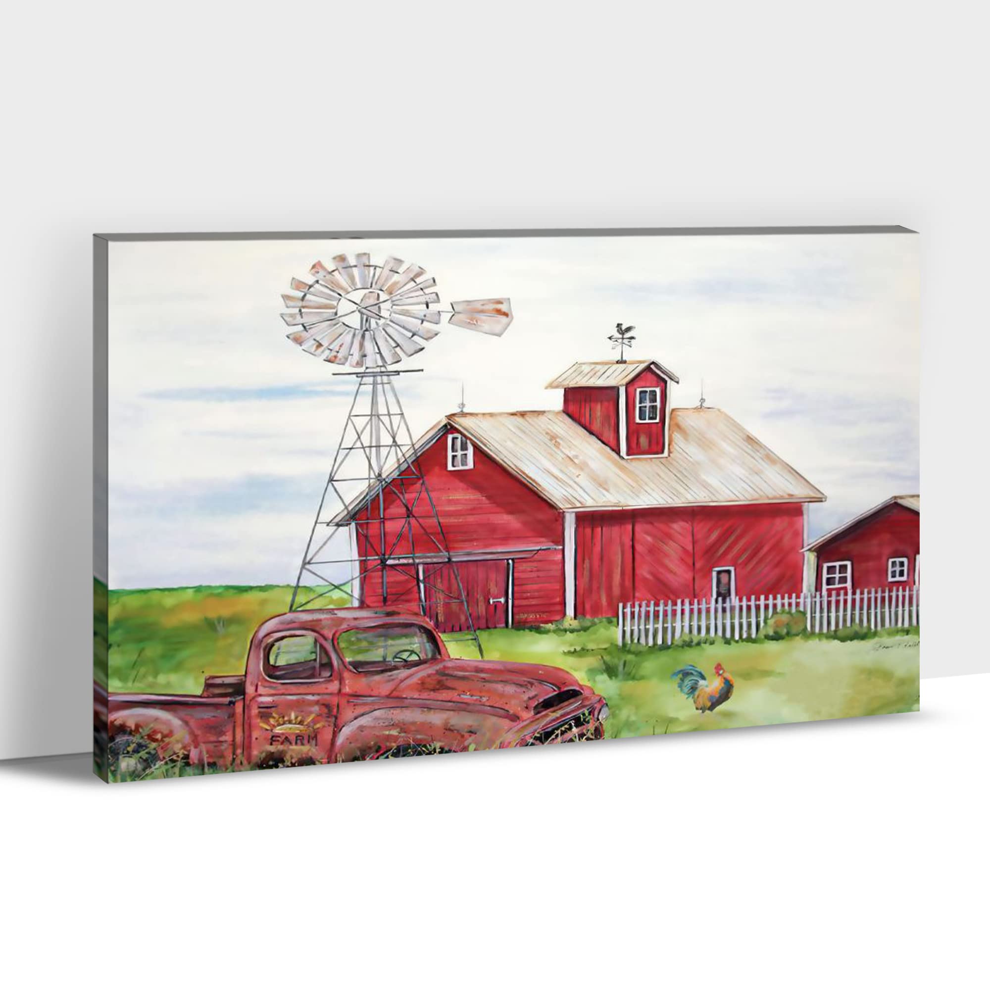 Farmhouse Wall Decor Art - Rustic Barn Windmill Canvas Print, Country Room Wall Art, Modern Farmhouse Decor for Living Room & Kitchen - 32x48 Inches | Perfect for Farmhouse, Cottage & Rustic Home Decor