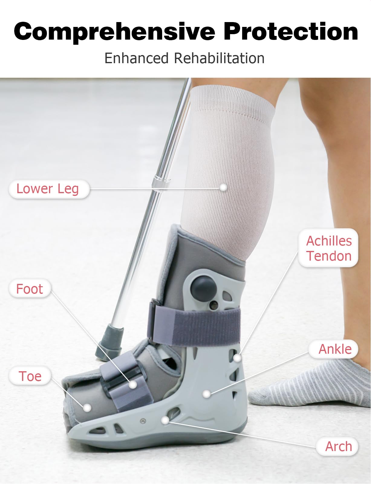Orthopedic Walking Boot Socks - 2 Pairs Breathable Liner Socks for Medical & Fracture Boots - Comfortable Support Socks for Men & Women (Black & White) - Ideal for Post-Surgery Recovery & Daily Mobility