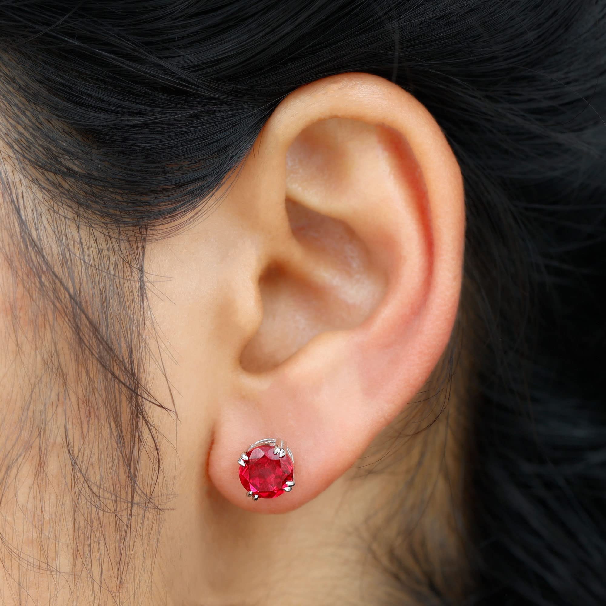 Certified 7mm Round Lab-Grown Ruby Stud Earrings - AAAA Quality Screw Back Earrings for Women (Perfect Gift for Birthday, Anniversary & Special Occasions)