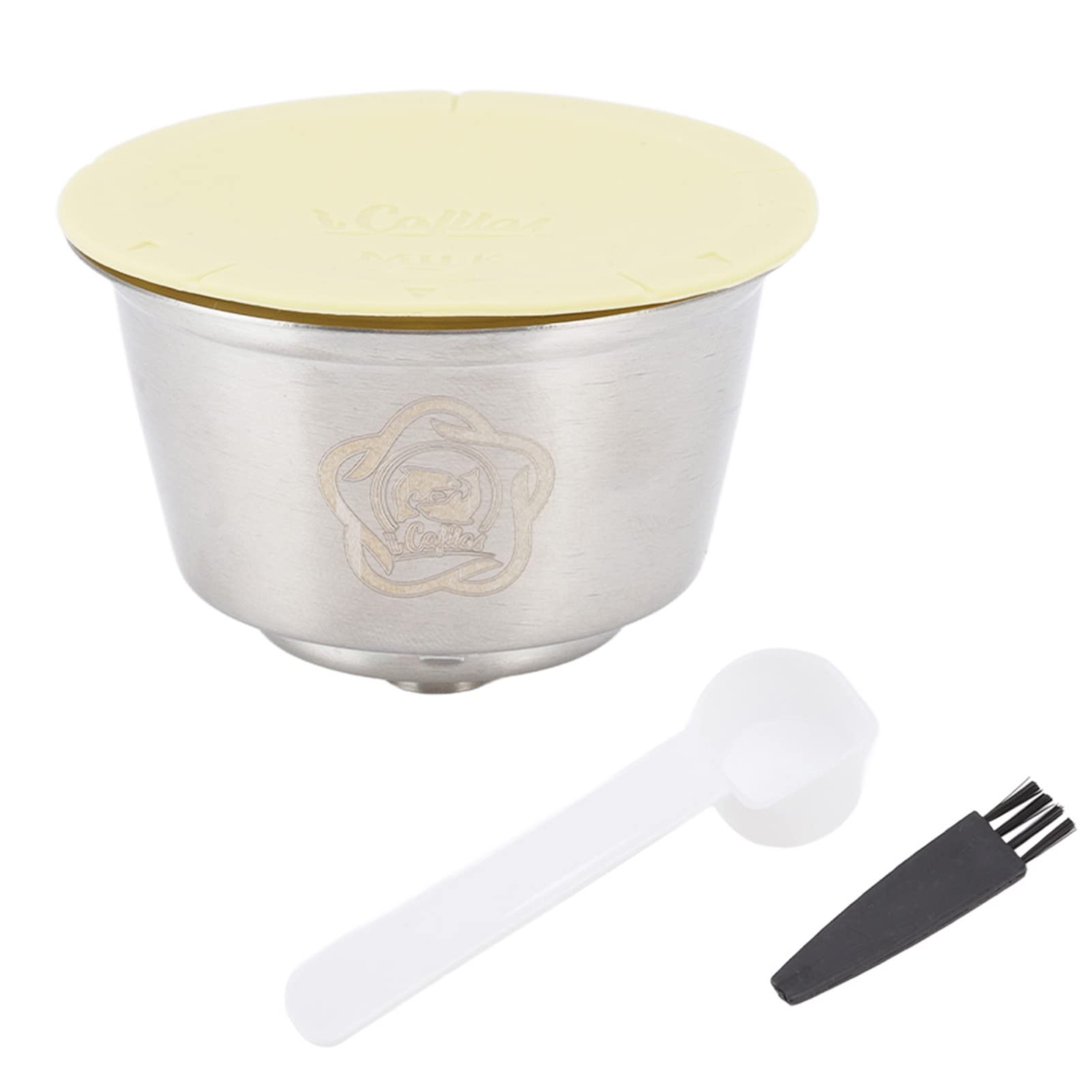 Omabeta Stainless Steel Reusable Coffee Capsule Cup - Refillable Coffee Pod with Silicone Cover, Brush & Spoon - Compatible with Most Coffee Makers - Perfect for Home, Office & Travel Use