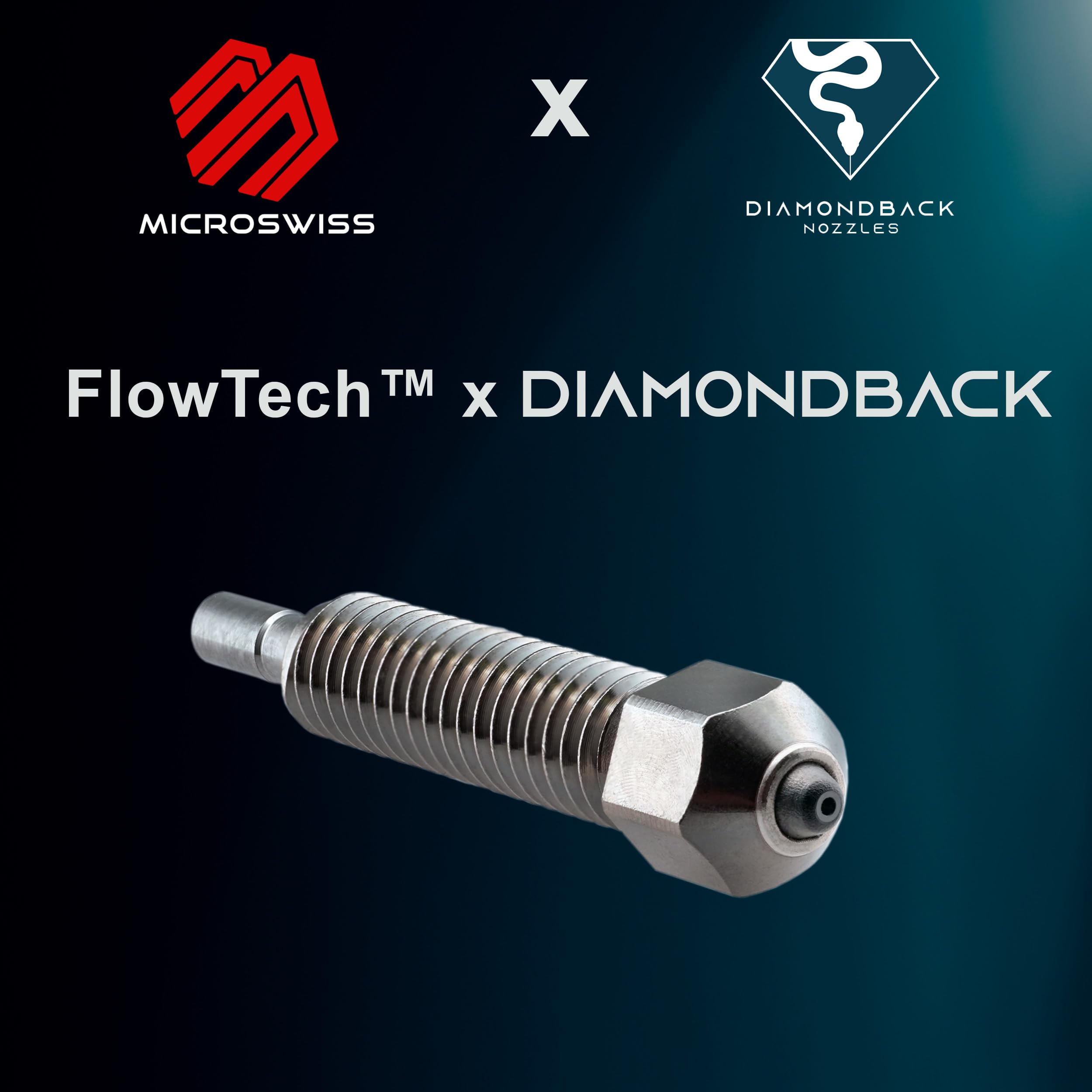 Microswiss FlowTech - Diamondback Nozzles - Polycrystalline Solid Diamond Tip 3D Printer Nozzles (.4mm) - Wear Resistant & High Precision - Made in USA - Perfect for ABS, PLA, PETG Filament Printing