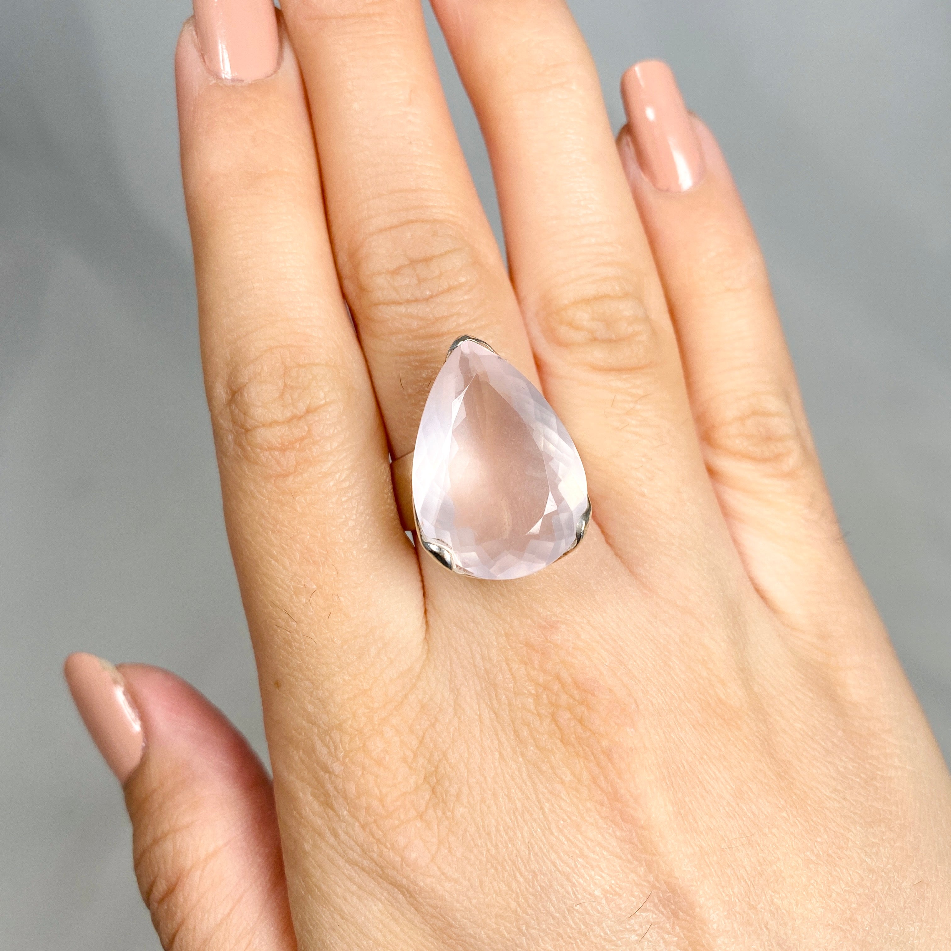 Rose Quartz Faceted Teardrop Ring - Size 9.5 - KRGJ1144 - Elegant Jewelry for Women, Perfect for Weddings, Parties & Everyday Wear
