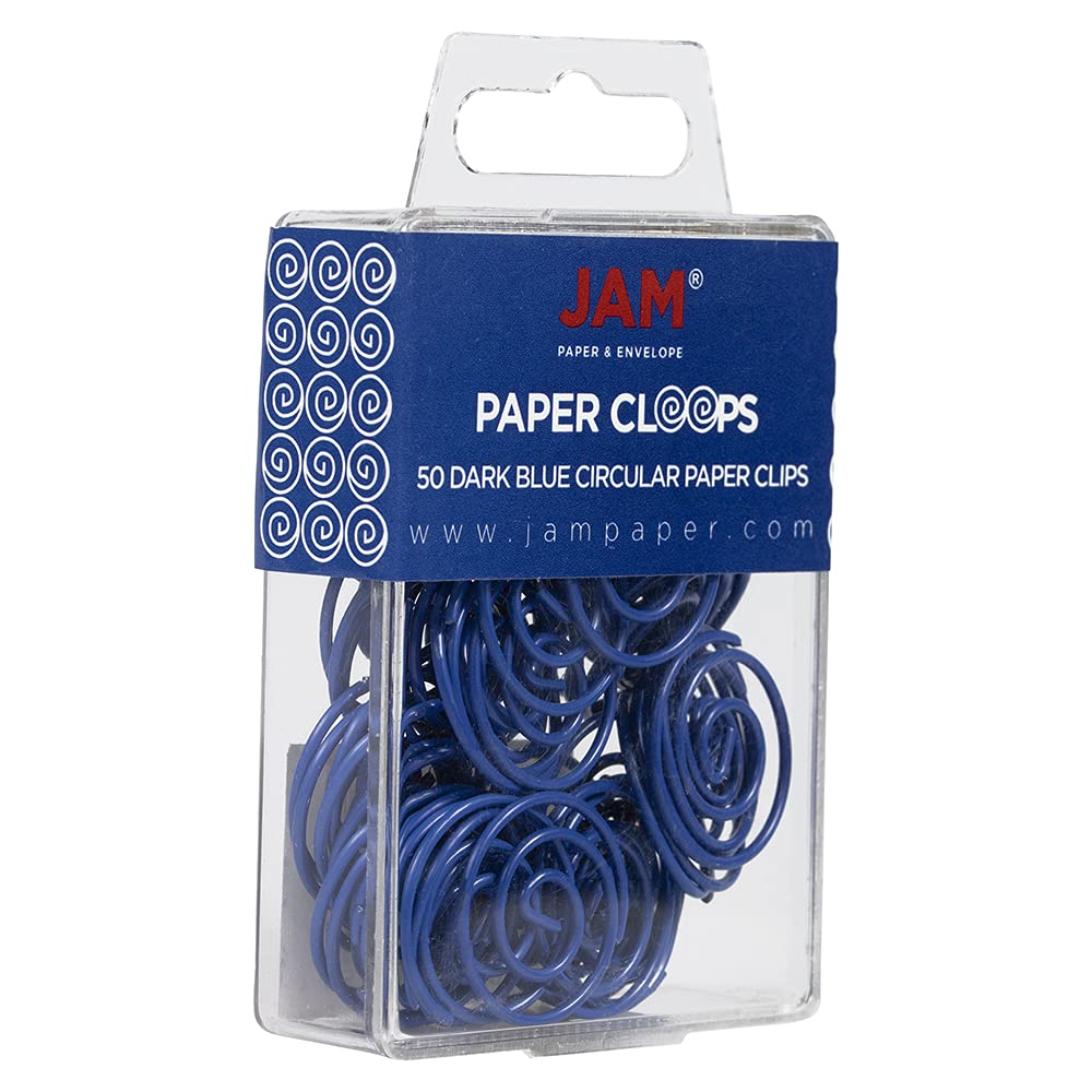 JAM PAPER Round Paper Clips - 50-Pack Dark Blue Circular Binder Clips for Office, School, and Home Organization