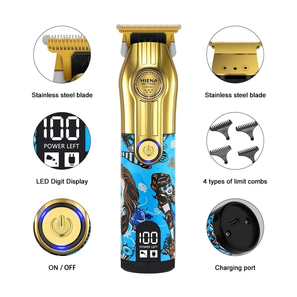 Professional Electric Hair Clipper for Men - USB Rechargeable T-Shaped Cutter Head Trimmer with Graffiti Print (Ideal for Home Haircuts, Barbershops & Travel Grooming)