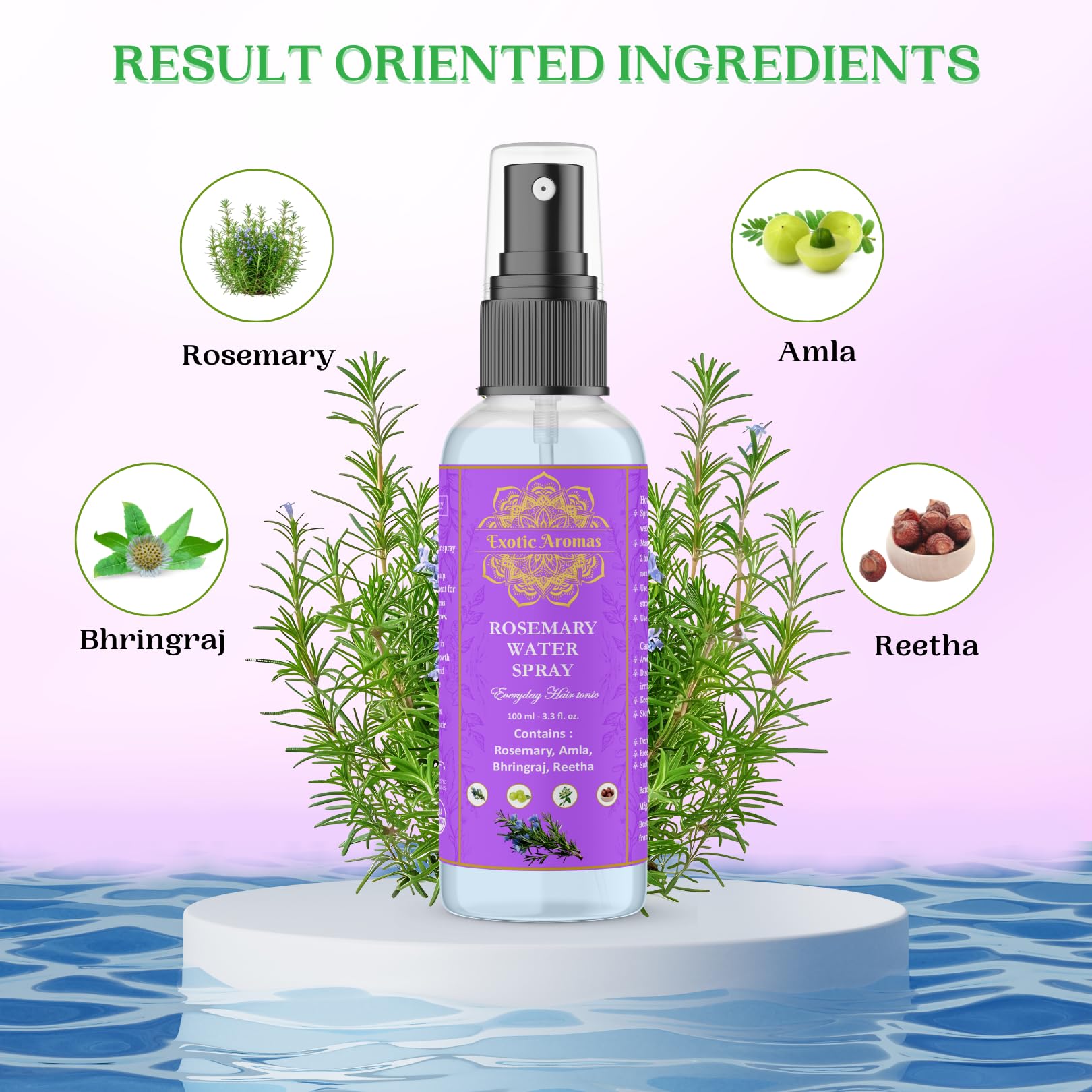 Exotic Aromas Rosemary Water Spray 100ml - Natural Hair Growth Treatment for Thicker, Shinier & Stronger Hair | Strengthens, Moisturizes & Thickens Hair | Ideal for Dry, Oily, Flaky, Thinning & Damaged Hair | Men & Women | Perfect for Daily Hair Care & Scalp Hydration